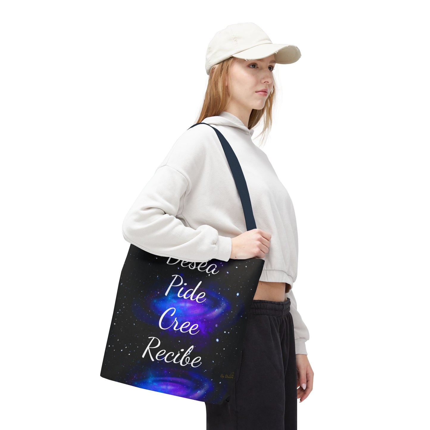 Desea Pide Cree Recibe Tote Bag – Bolsa Cósmica de Afirmaciones Espirituales por Druvs