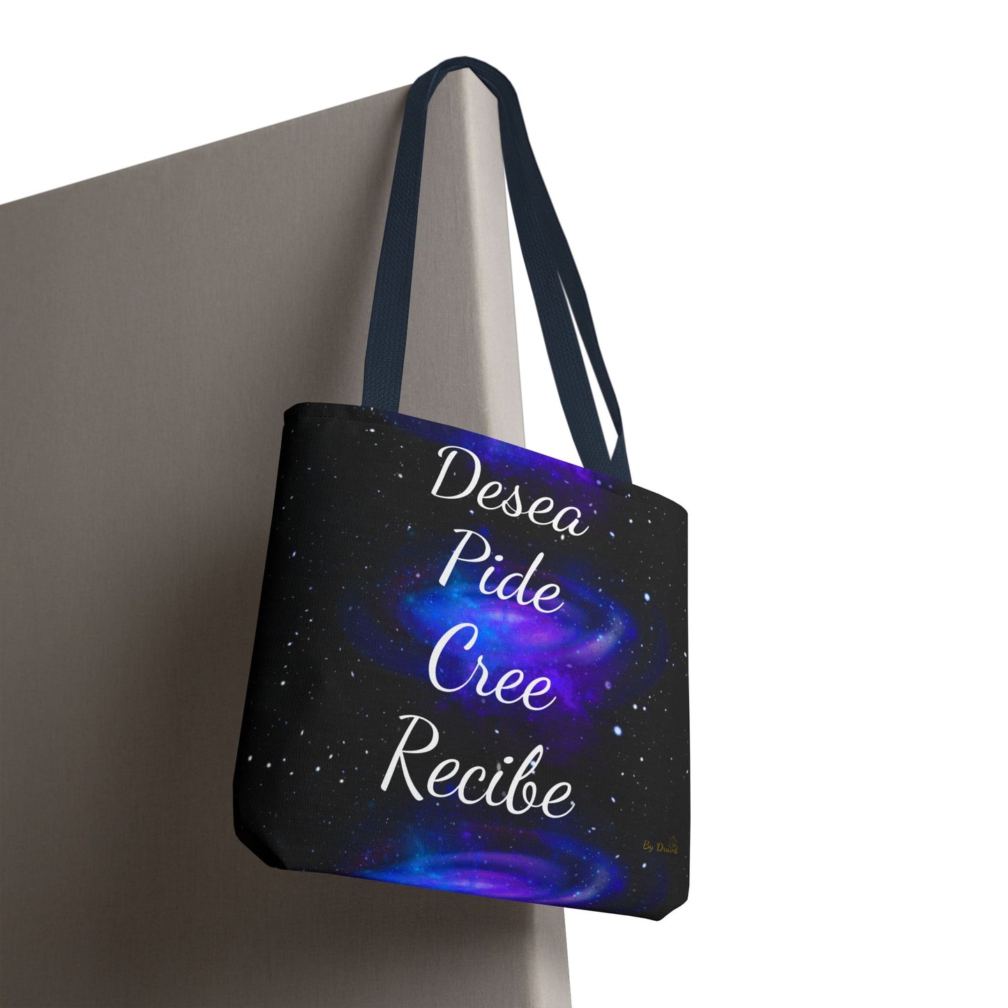 Desea Pide Cree Recibe Tote Bag – Bolsa Cósmica de Afirmaciones Espirituales por Druvs