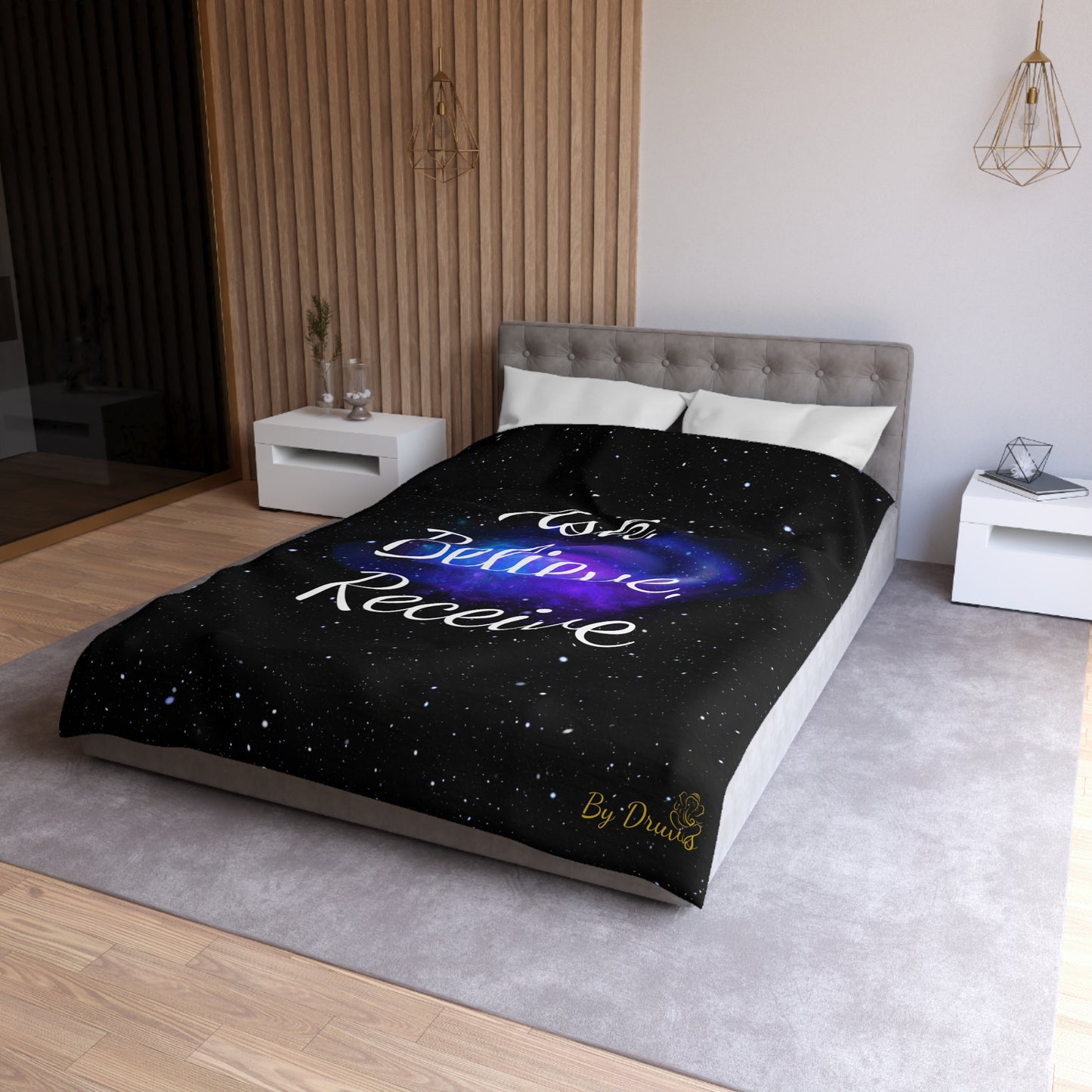 Ask Believe Receive Duvet Cover – Law of Attraction Cosmic Bedding by Druvs (Multiple Sizes, Worldwide Shipping)
