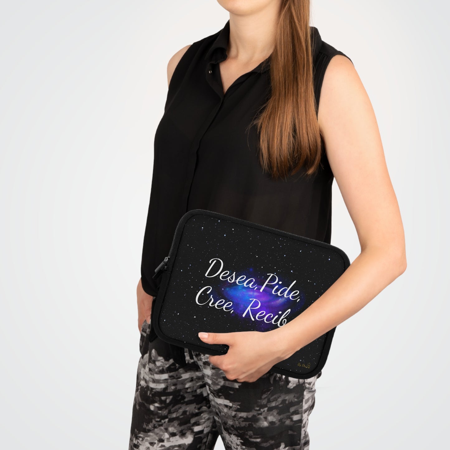 “Desea, Pide, Cree, Recibe” Laptop Sleeve – Galaxy Manifestation Case by Druvs (Multiple Sizes)