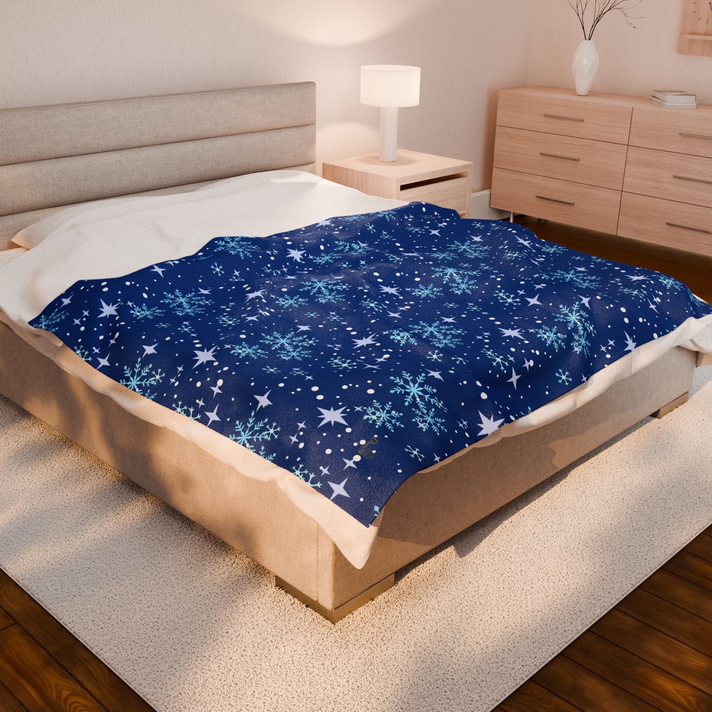 Winter Soft Blanket - Star Snowflake Blue Background Pattern
