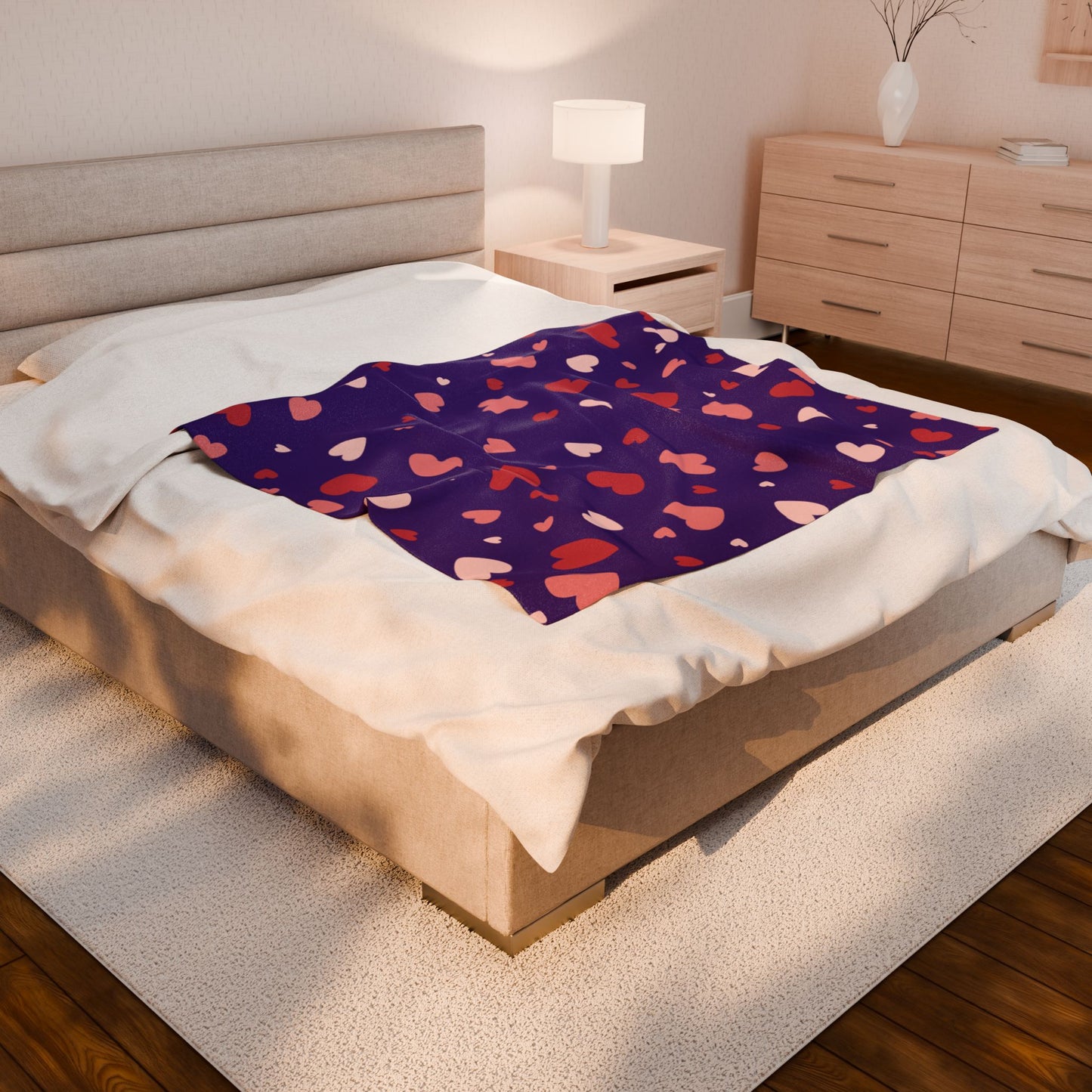 Velveteen Love Blanket – Purple Throw with Heart Pattern | Cozy Gift by Druvs