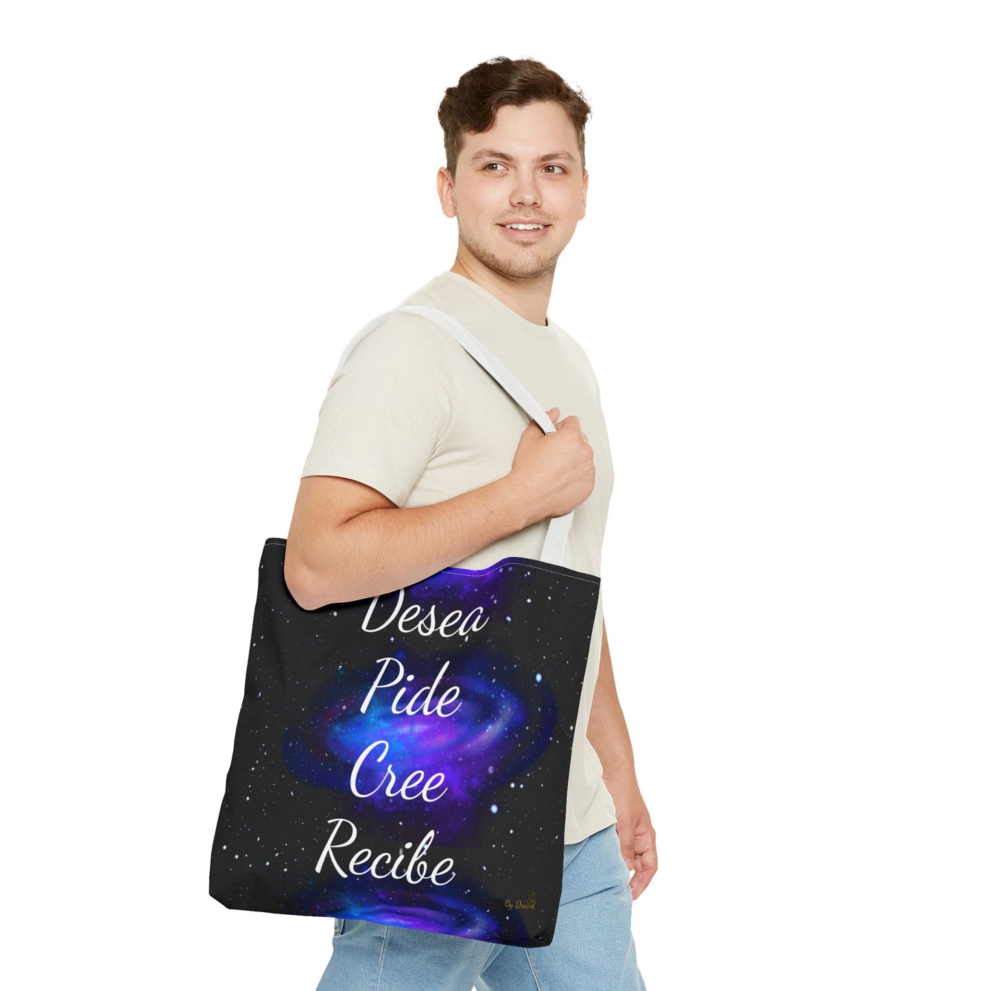 Desea Pide Cree Recibe Tote Bag – Bolsa Cósmica de Afirmaciones Espirituales por Druvs