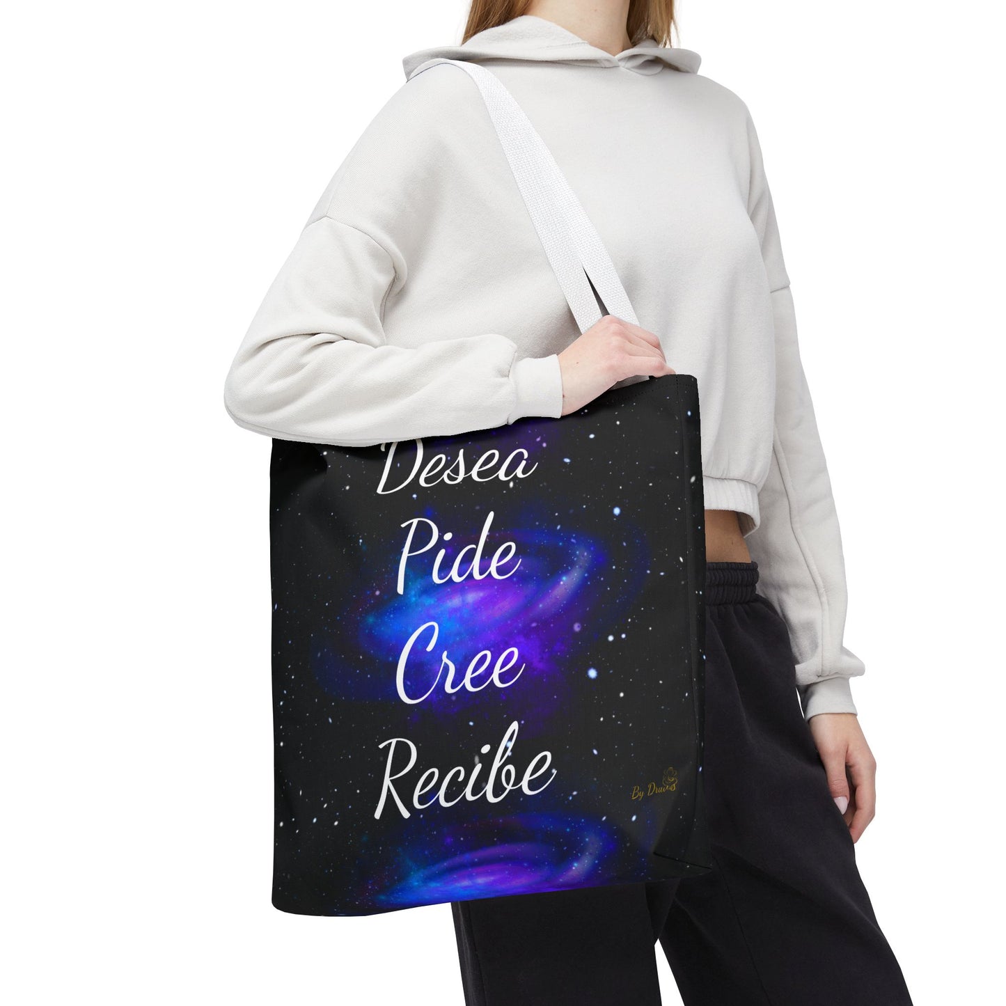 Desea Pide Cree Recibe Tote Bag – Bolsa Cósmica de Afirmaciones Espirituales por Druvs