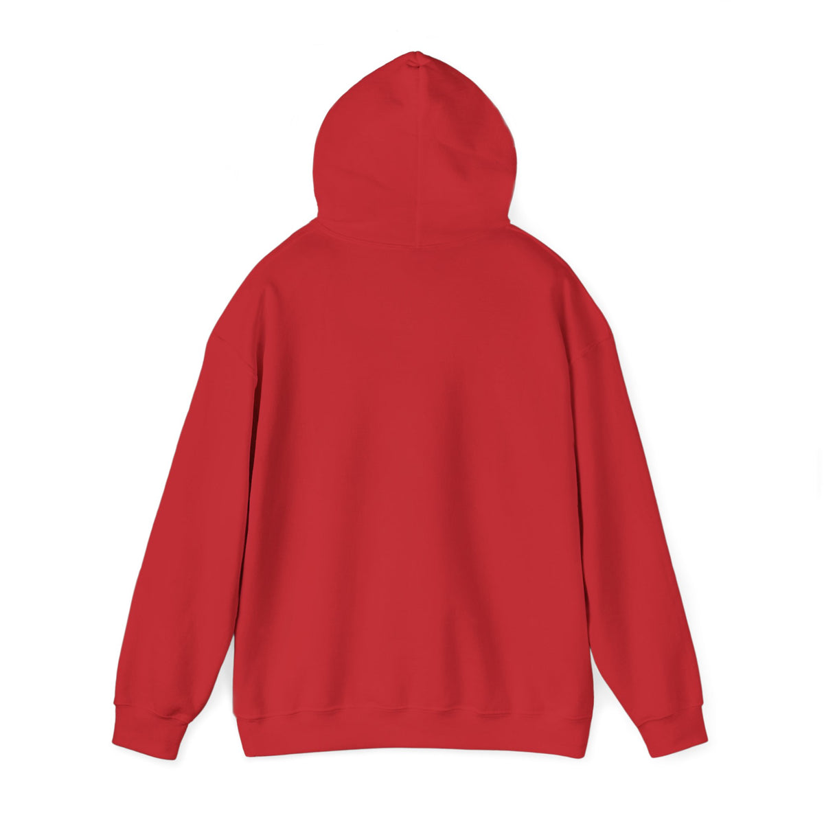 red winter hoodie shown from the back