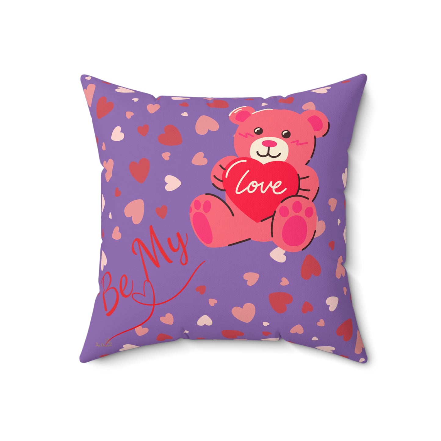 Be My Love – Valentine’s Teddy Cushion Pillow in Purple with Hearts