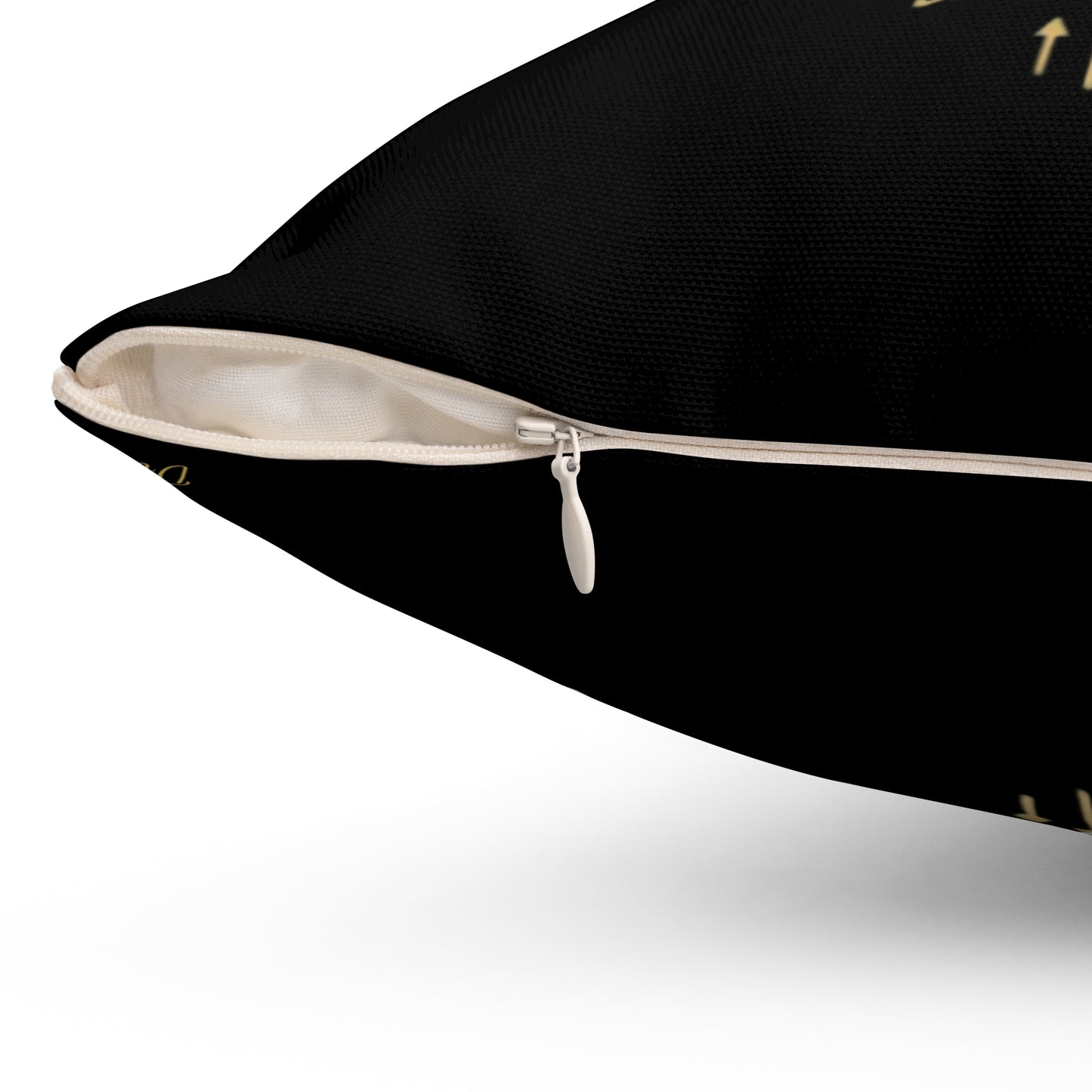 Shine, Flow, Prosper Luxe Cushion – Elegant Gold Affirmation Pillow by Druvs