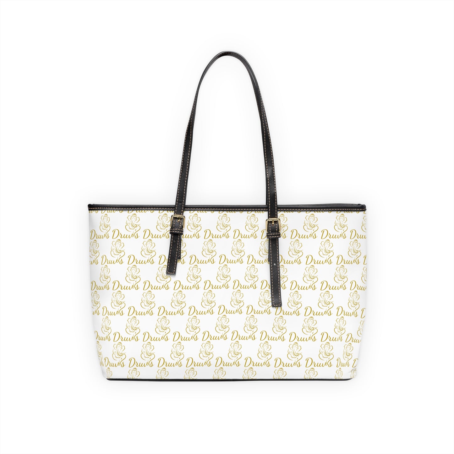 White Druvs Monogram Shoulder Bag – Elegant Leather Tote | 100% PU