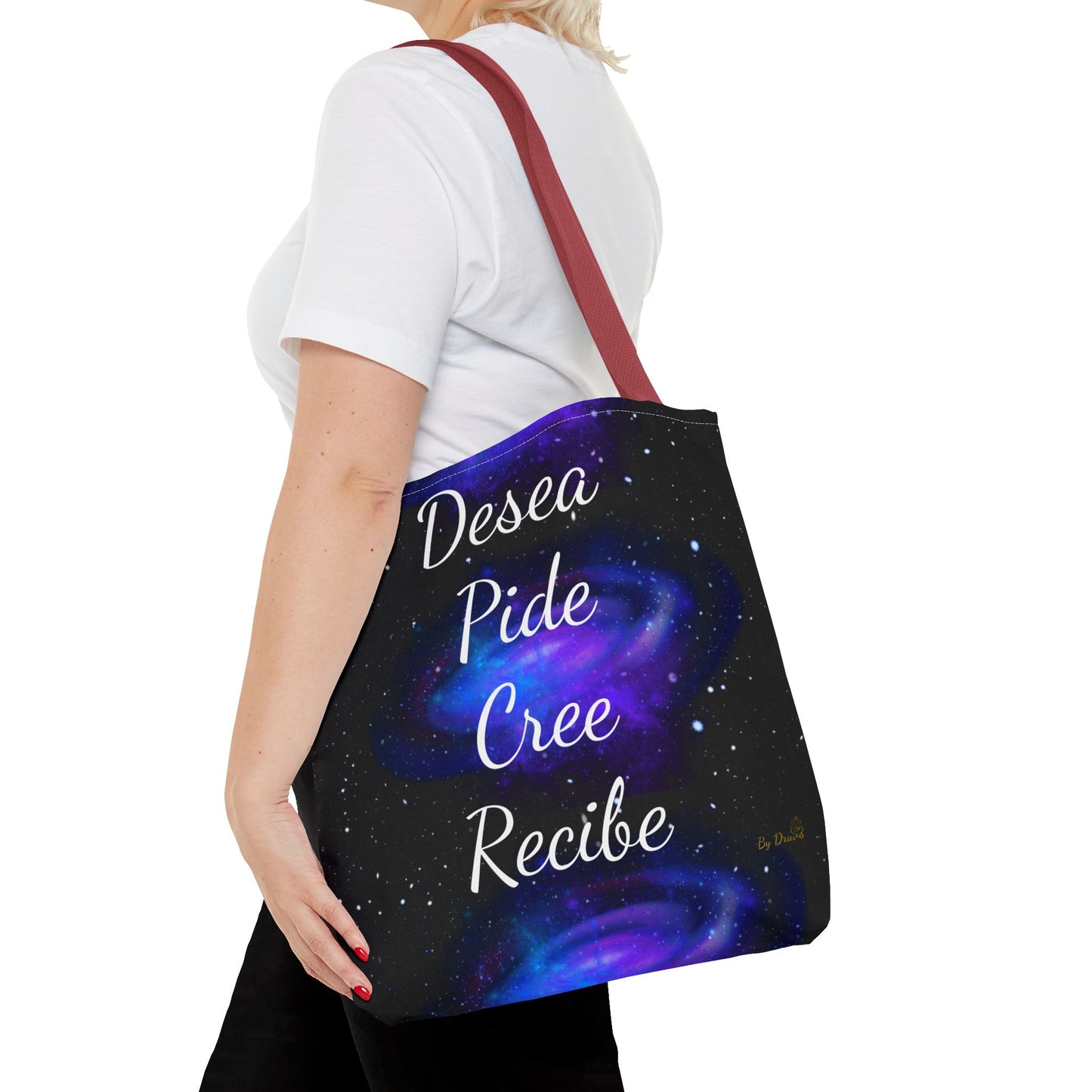 Desea Pide Cree Recibe Tote Bag – Bolsa Cósmica de Afirmaciones Espirituales por Druvs
