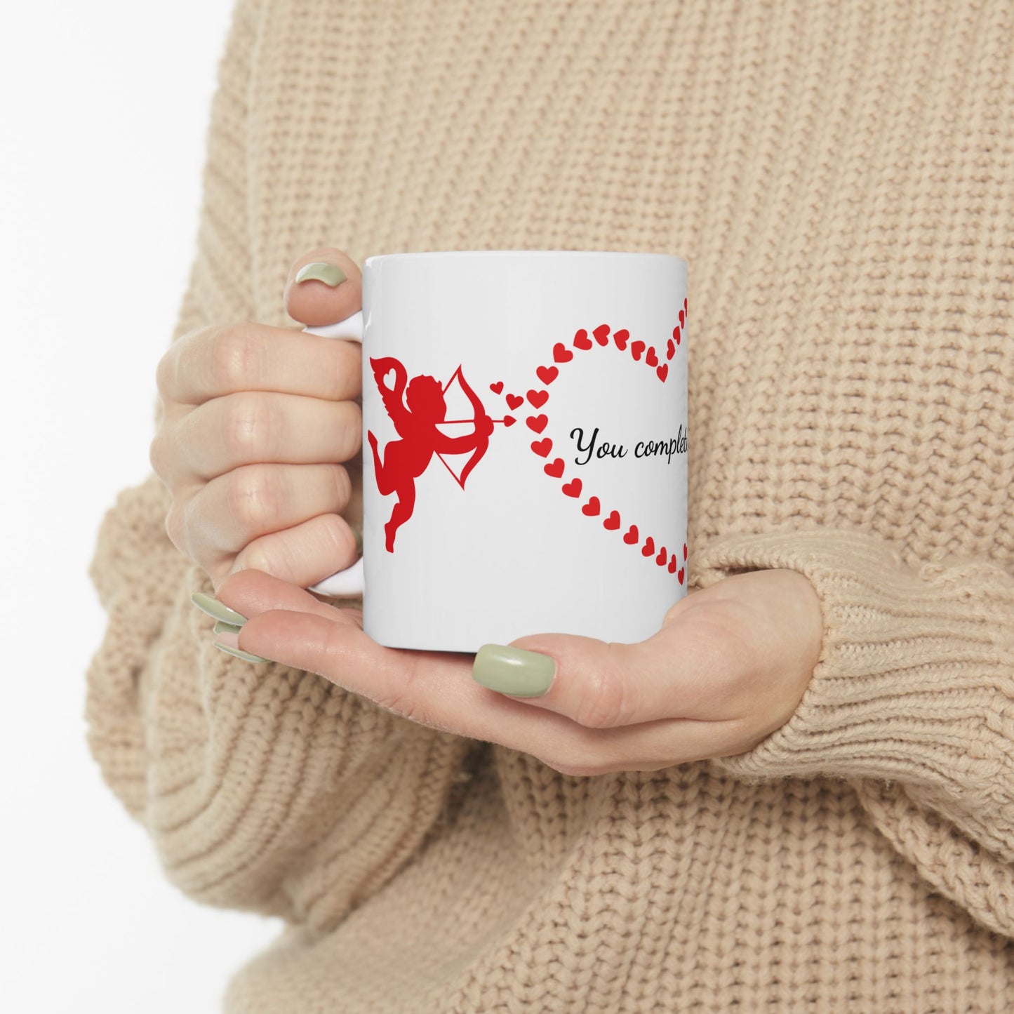 You Complete Me Mug – Valentine's Day Ceramic Cup with Cupid & Lovebirds