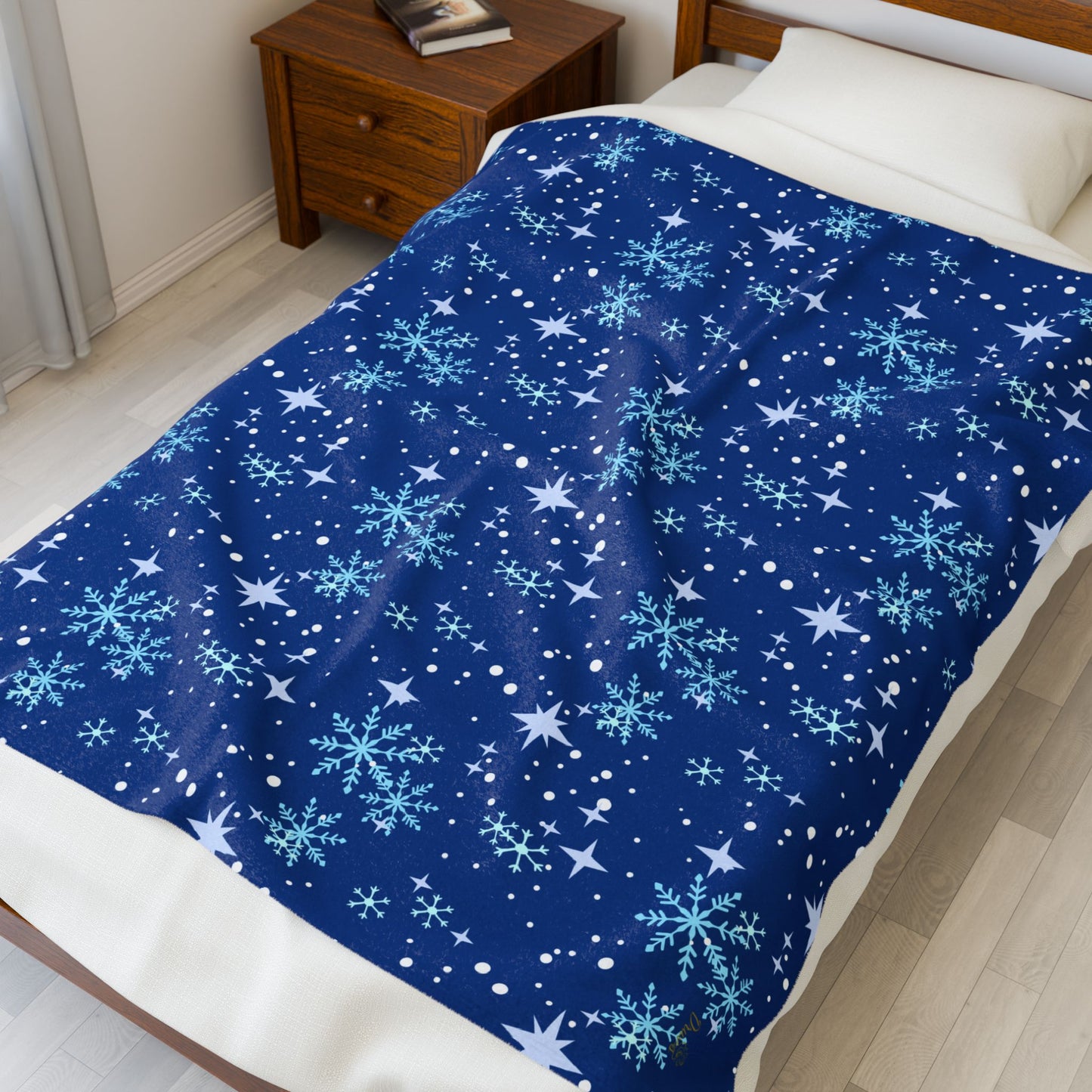 Winter Soft Blanket - Star Snowflake Blue Background Pattern