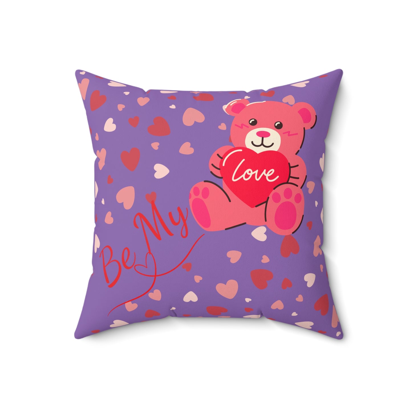 Be My Love – Valentine’s Teddy Cushion Pillow in Purple with Hearts