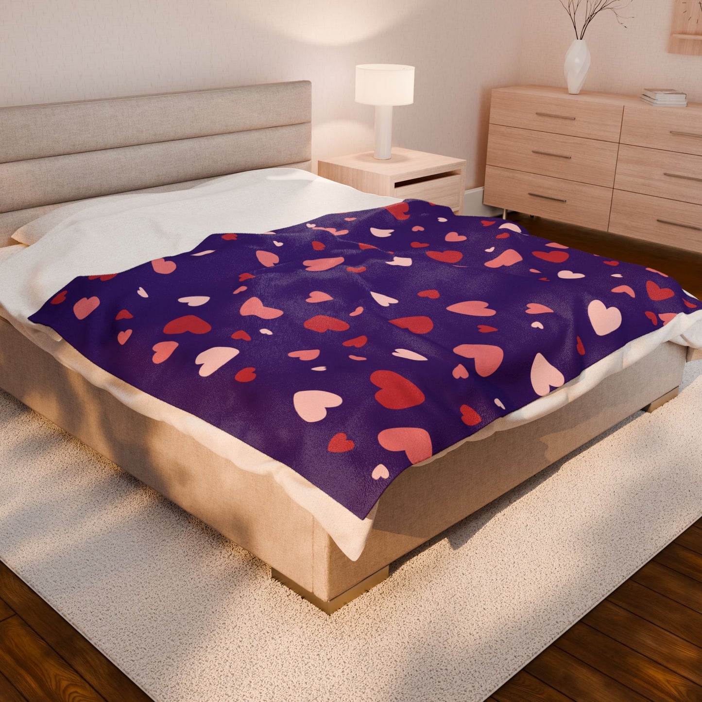 Velveteen Love Blanket – Purple Throw with Heart Pattern | Cozy Gift by Druvs