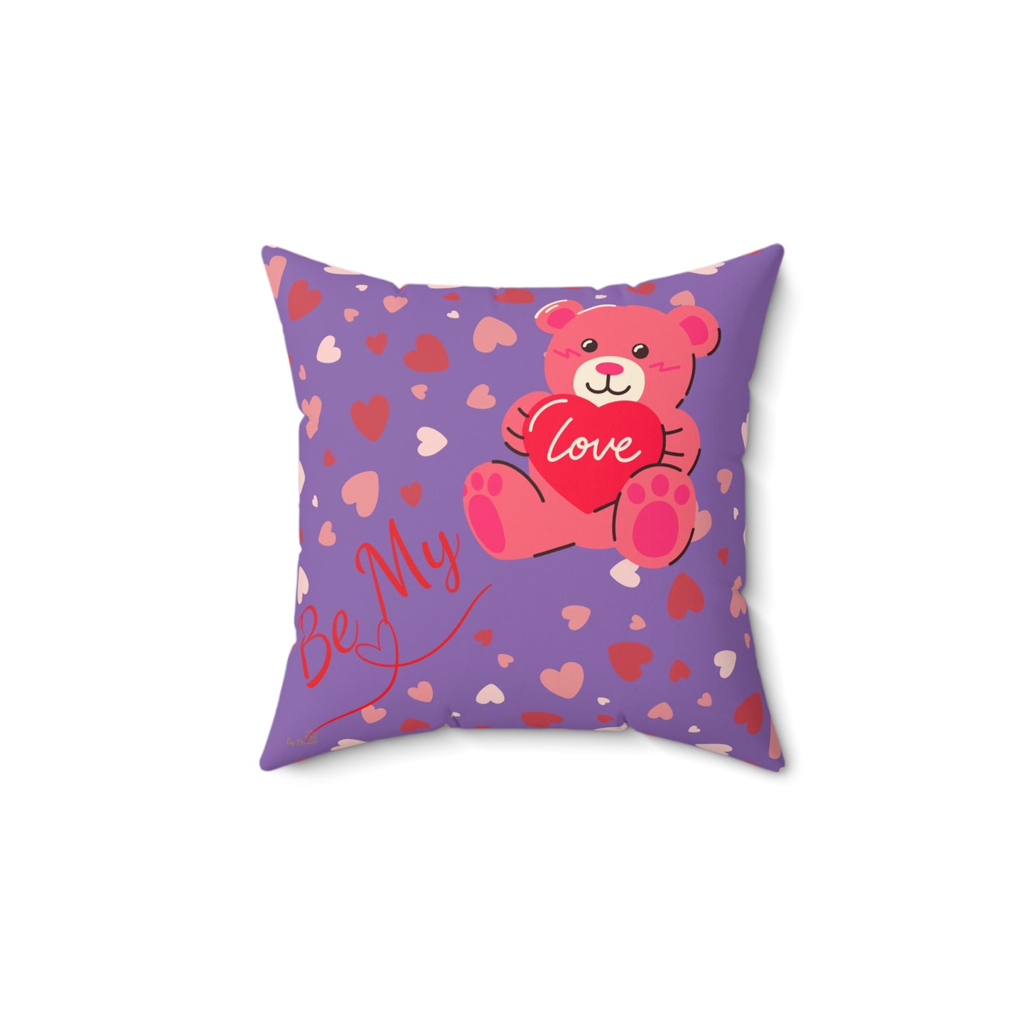 Be My Love – Valentine’s Teddy Cushion Pillow in Purple with Hearts