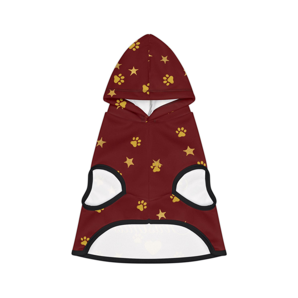 Underside of red Christmas pet hoodie with black rib trim