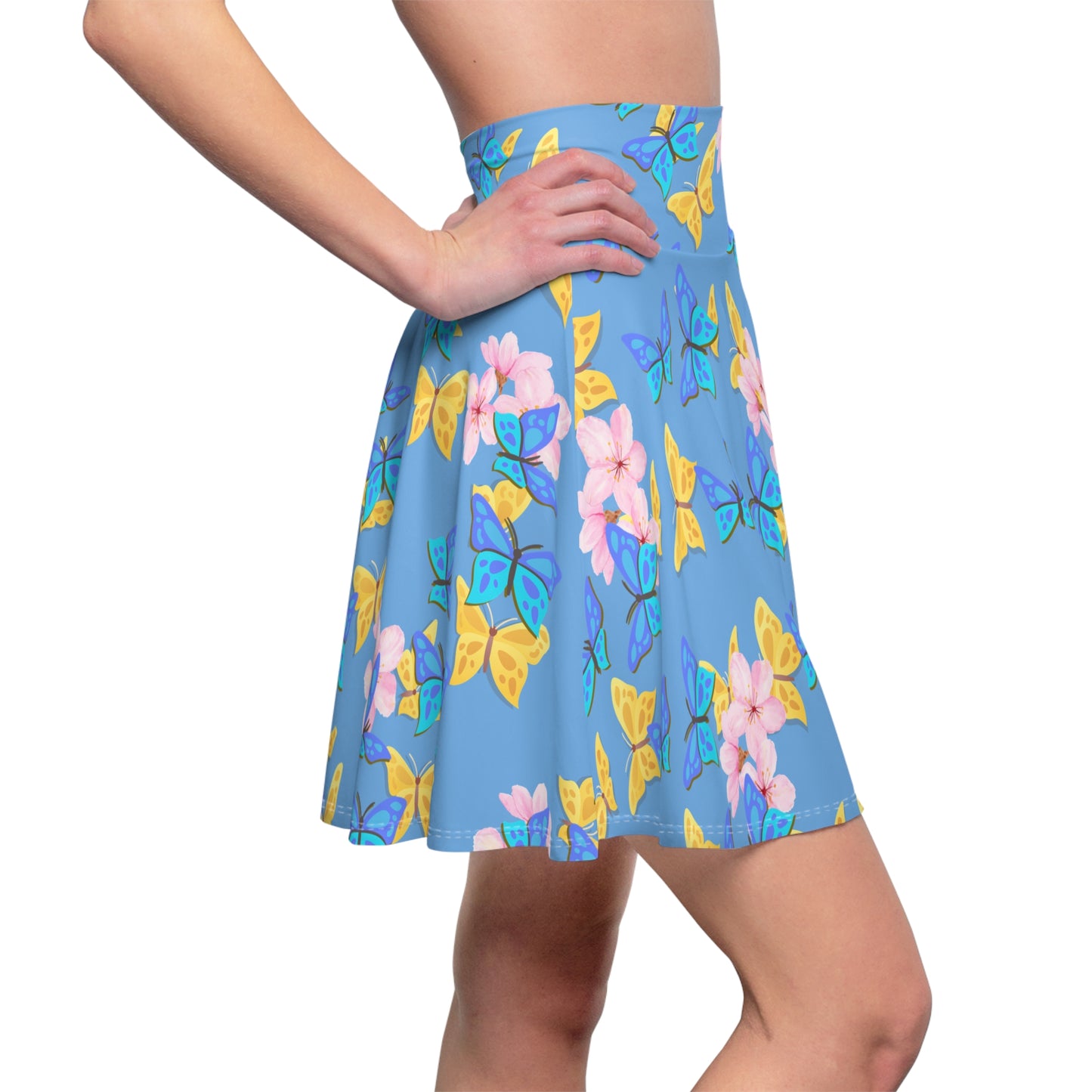Bloom & Butterflies Skater Skirt – Spring Floral Print by Druvs