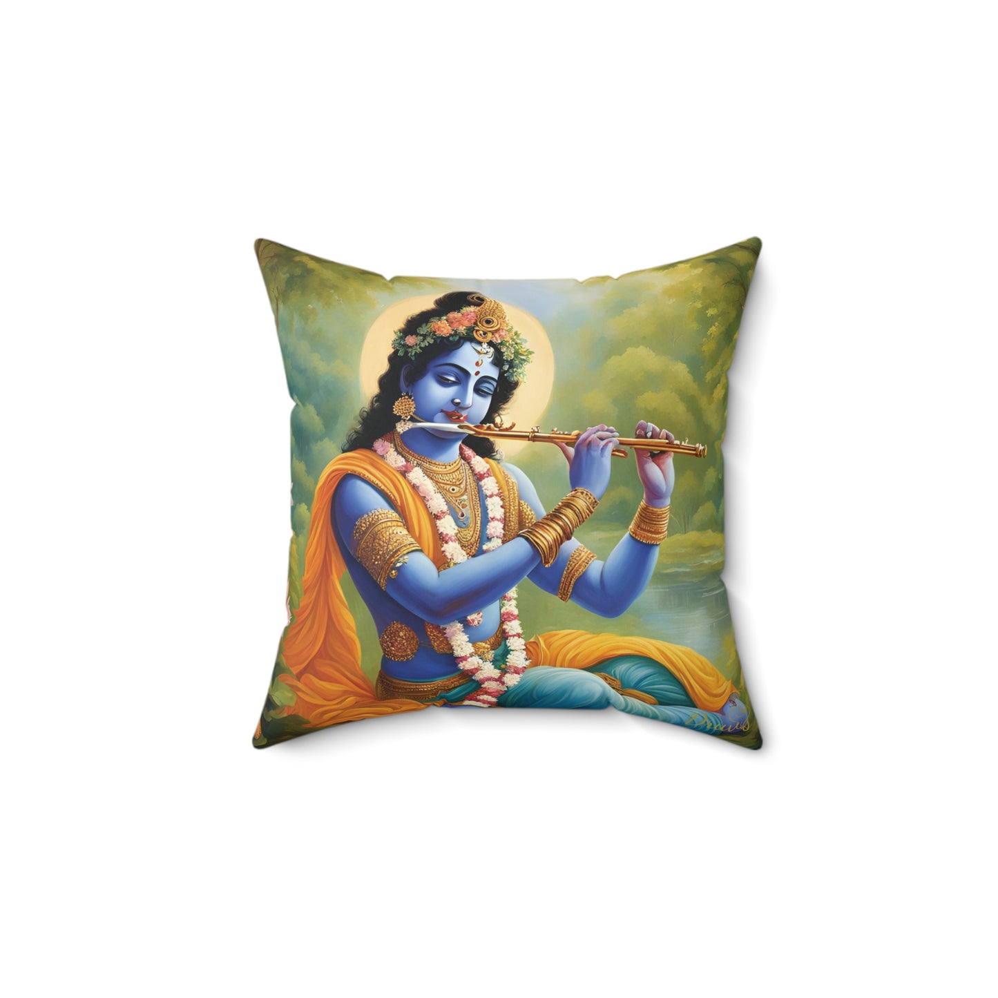 Lord Krishna Playing Flute Cushion Pillow – Spiritual Home Decor