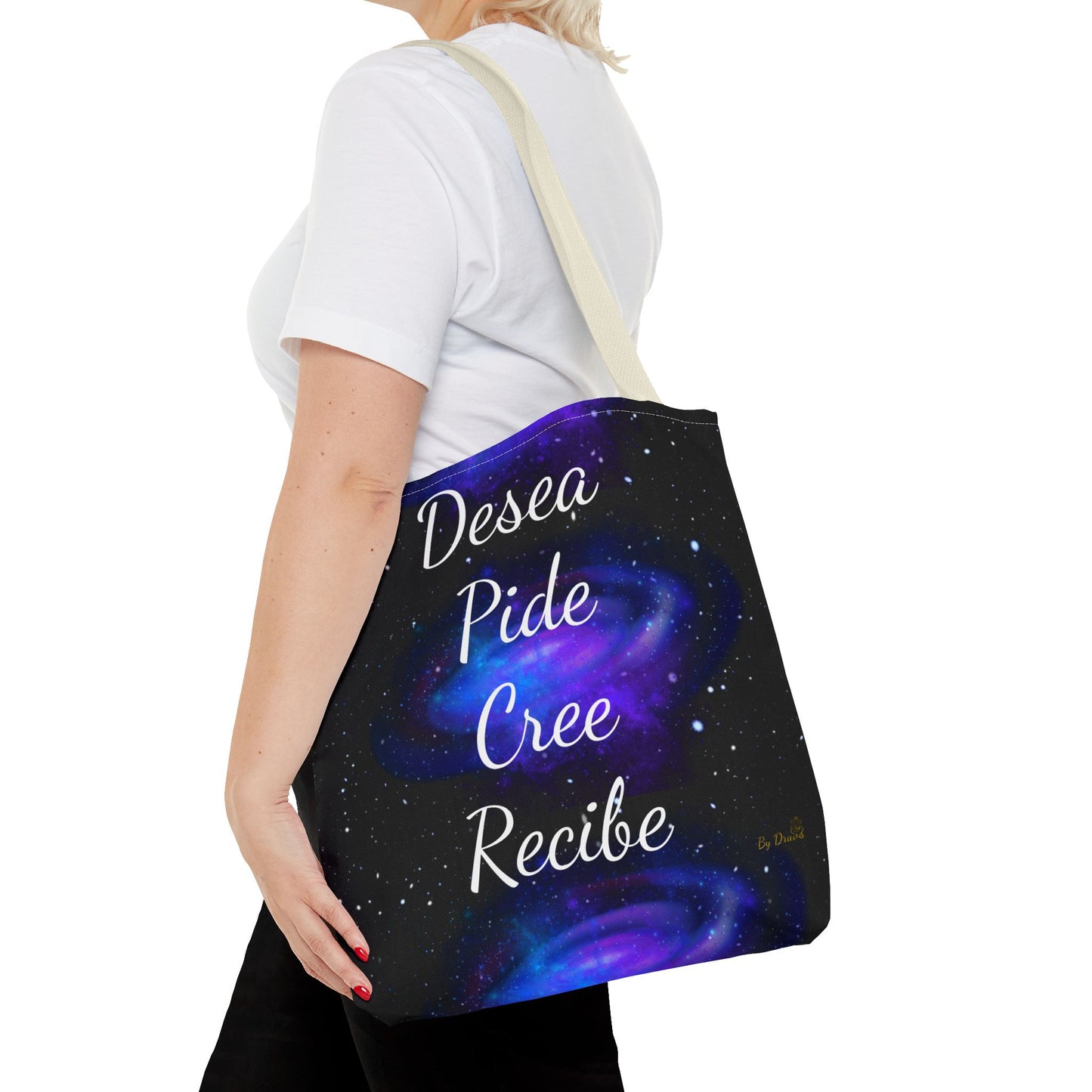 Desea Pide Cree Recibe Tote Bag – Bolsa Cósmica de Afirmaciones Espirituales por Druvs