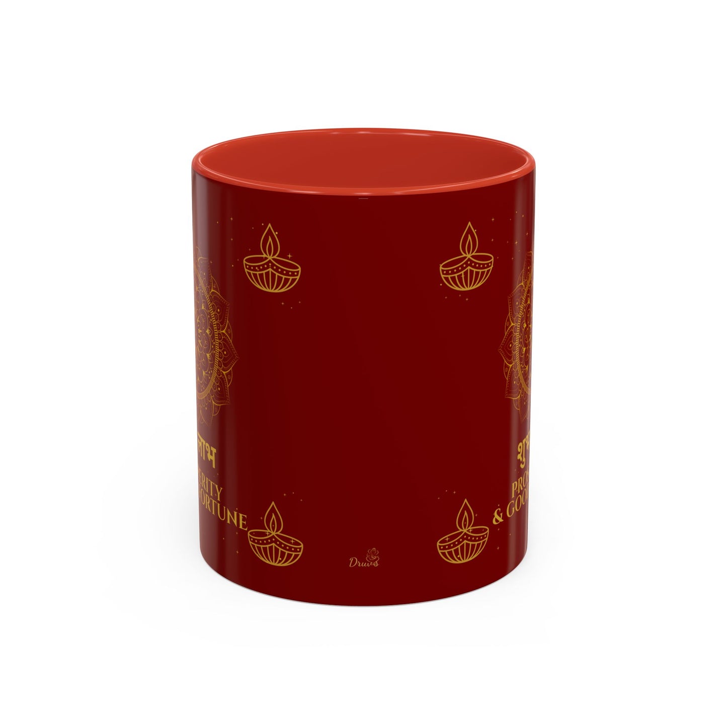 Shubh Labh Mug – Prosperity & Good Fortune Diwali Mug with Mandala & Diyas (Red & Gold)