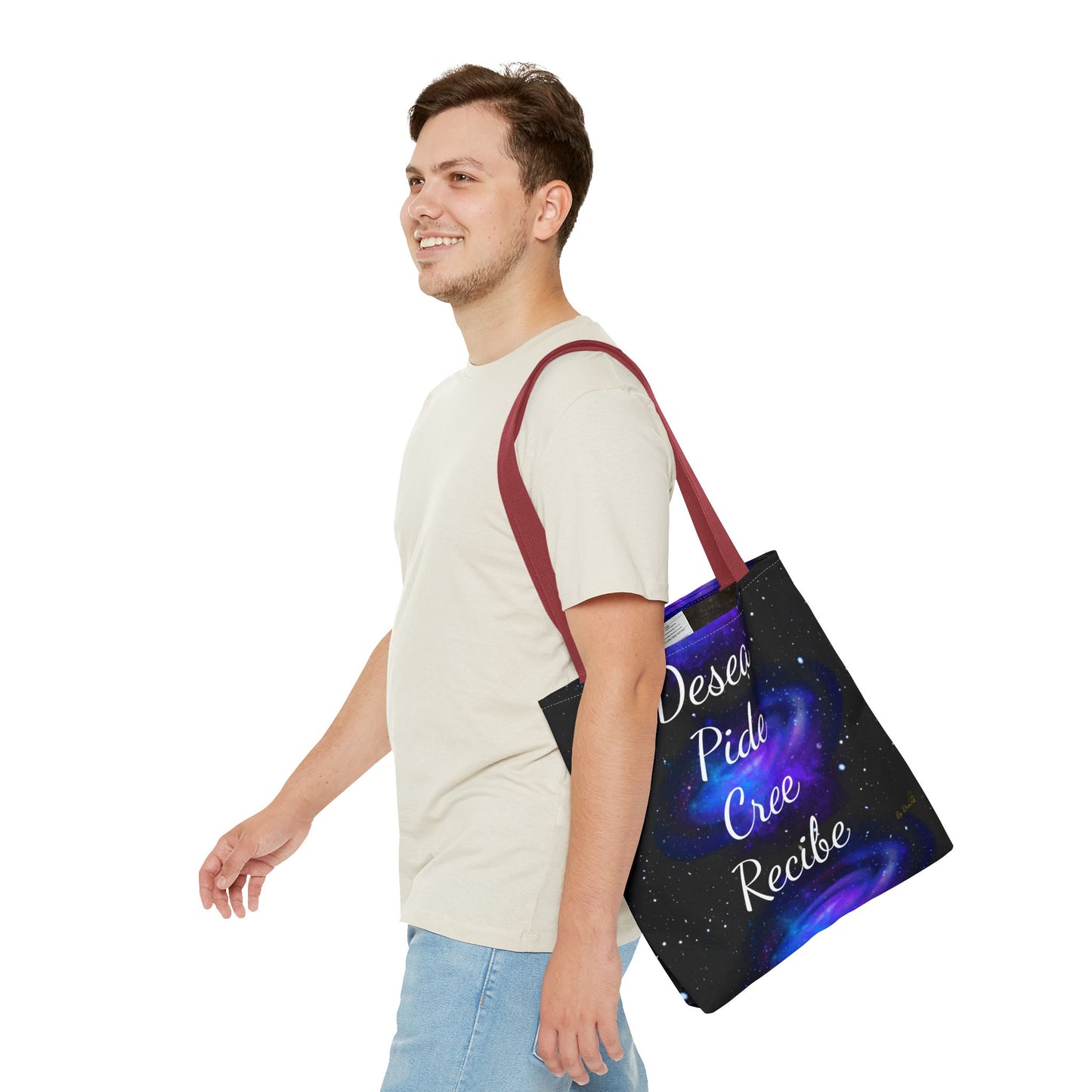 Desea Pide Cree Recibe Tote Bag – Bolsa Cósmica de Afirmaciones Espirituales por Druvs