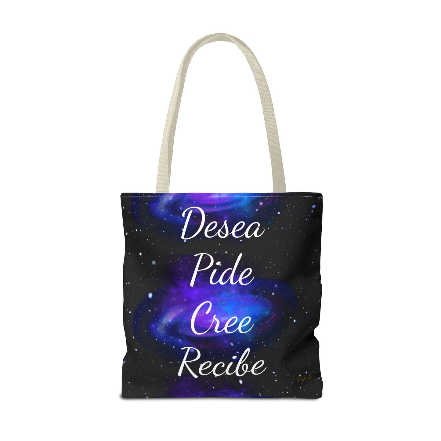Desea Pide Cree Recibe Tote Bag – Bolsa Cósmica de Afirmaciones Espirituales por Druvs