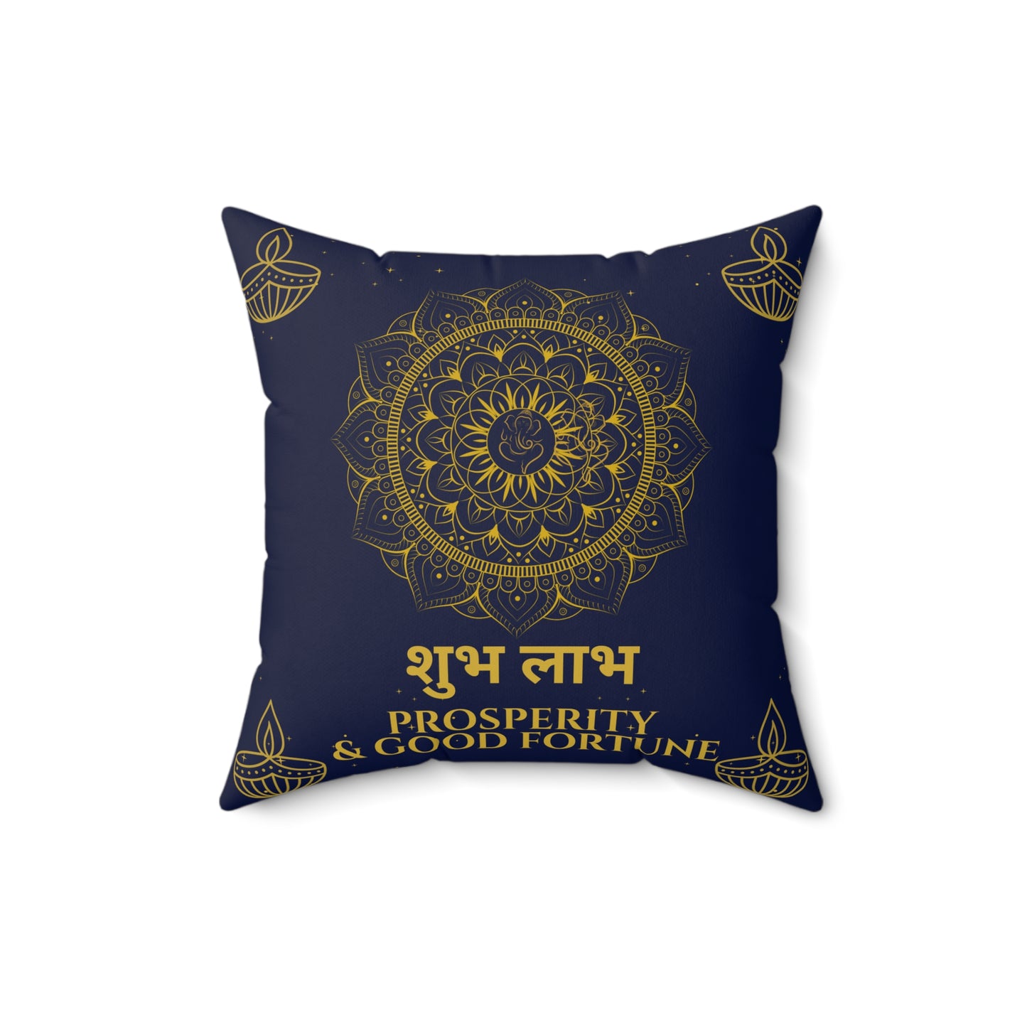 Shubh Labh Diwali Cushion – Prosperity & Good Fortune in Royal Blue by Druvs