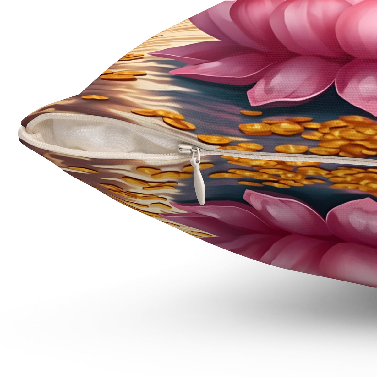 Goddess Lakshmi cushion with lotus artwork by Druvs