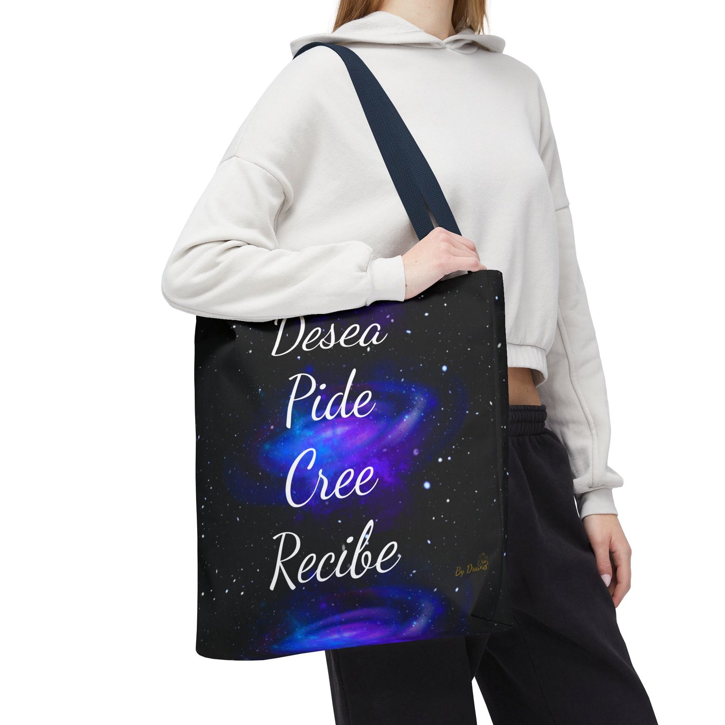 Desea Pide Cree Recibe Tote Bag – Bolsa Cósmica de Afirmaciones Espirituales por Druvs