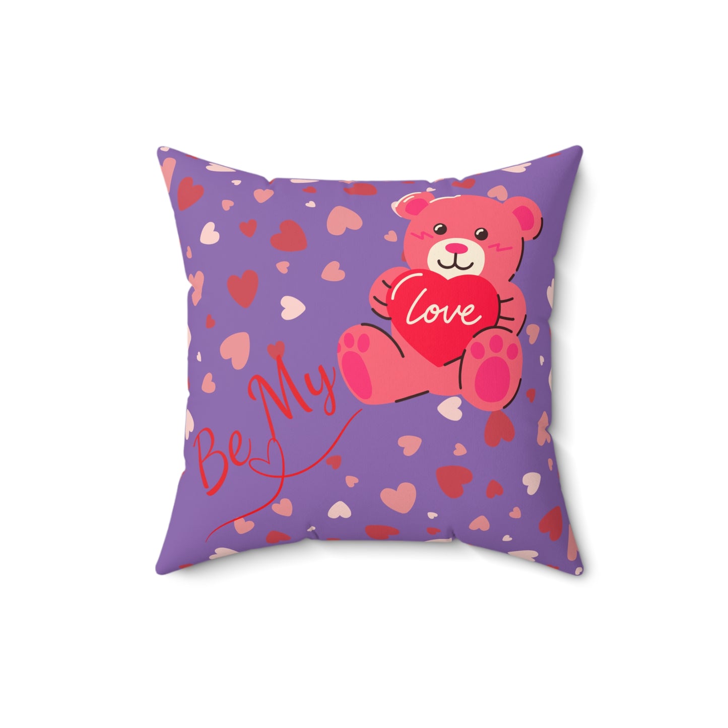 Be My Love – Valentine’s Teddy Cushion Pillow in Purple with Hearts