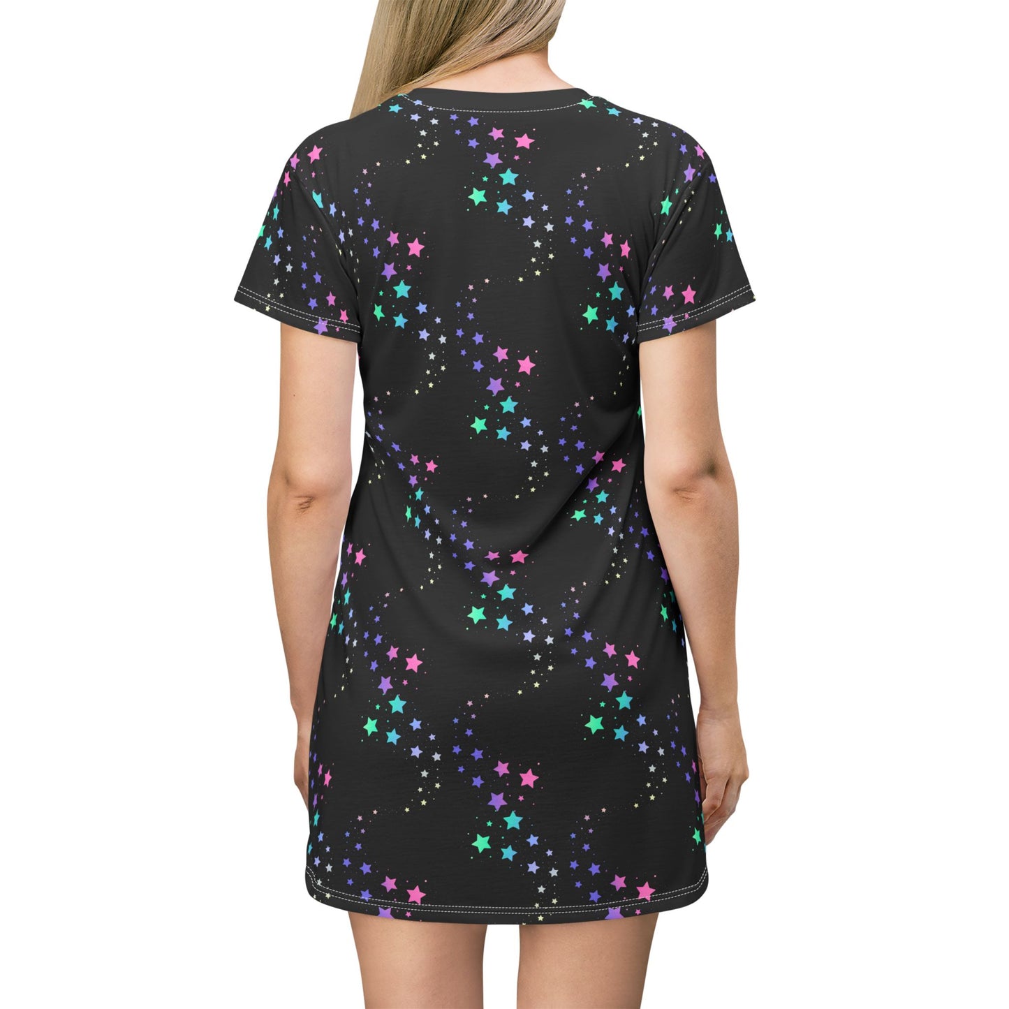 Celestial Pop Star T-Shirt Dress – Cosmic Starry Night Print by Druvs