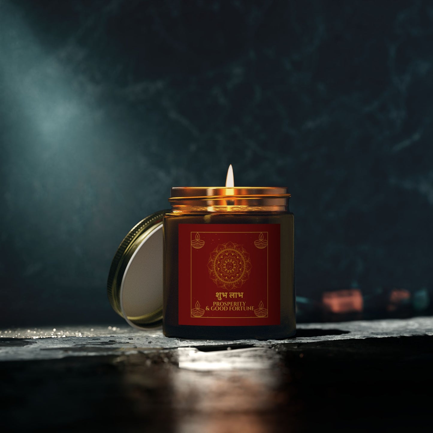 Shubh Labh Prosperity Candle – Red & Gold Diwali Soy Jar | Good Fortune Edition