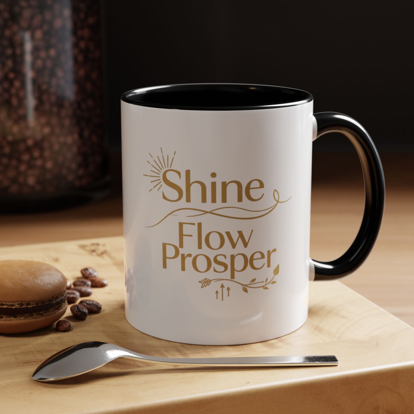Shine, Flow, Prosper Luxe Mug – Gold Affirmation Ceramic Cup by Druvs