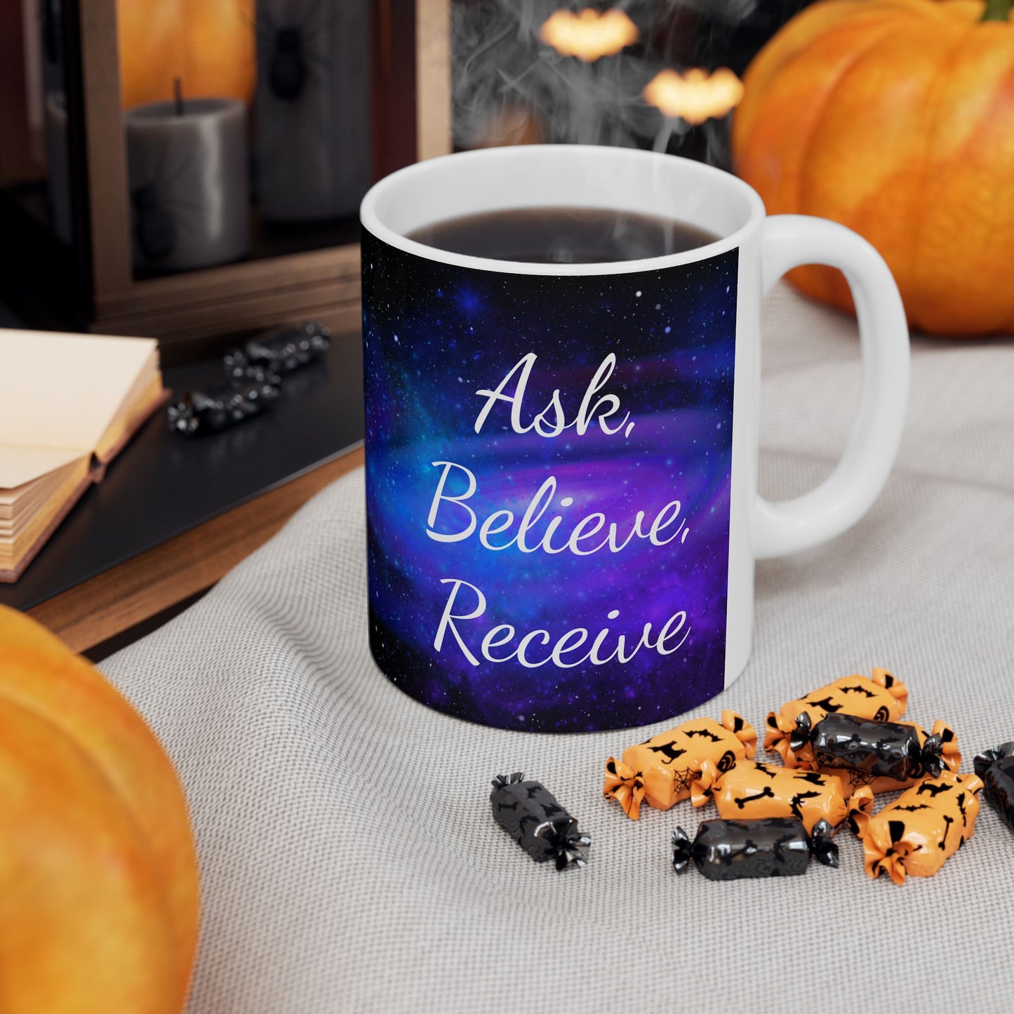 Ask. Believe. Receive. Mug – Galaxy Manifestation Coffee Cup | Druvs