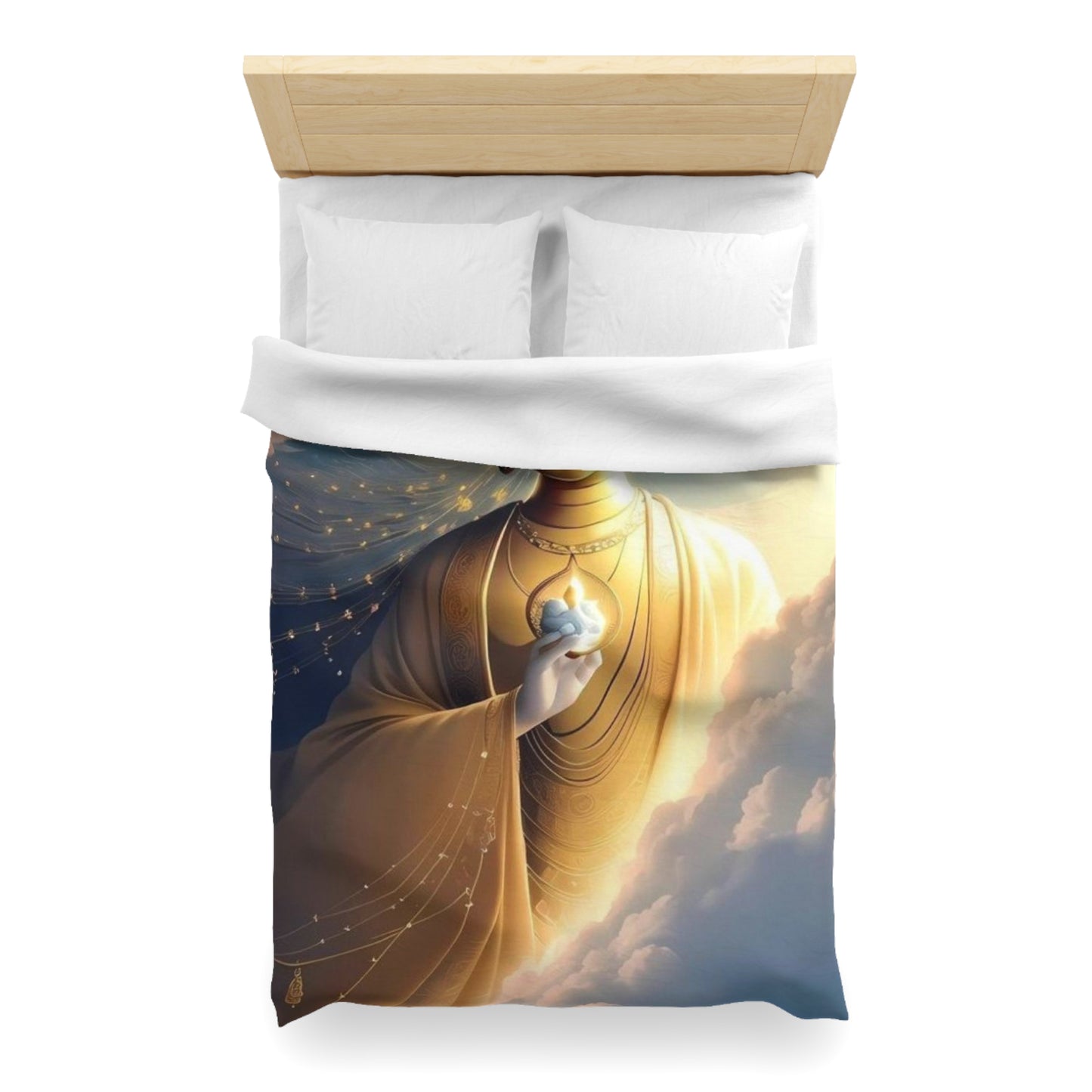 Golden Buddha in the Clouds Duvet Cover – Divine Serenity Bedding by Druvs (All Sizes, Ships Worldwide)