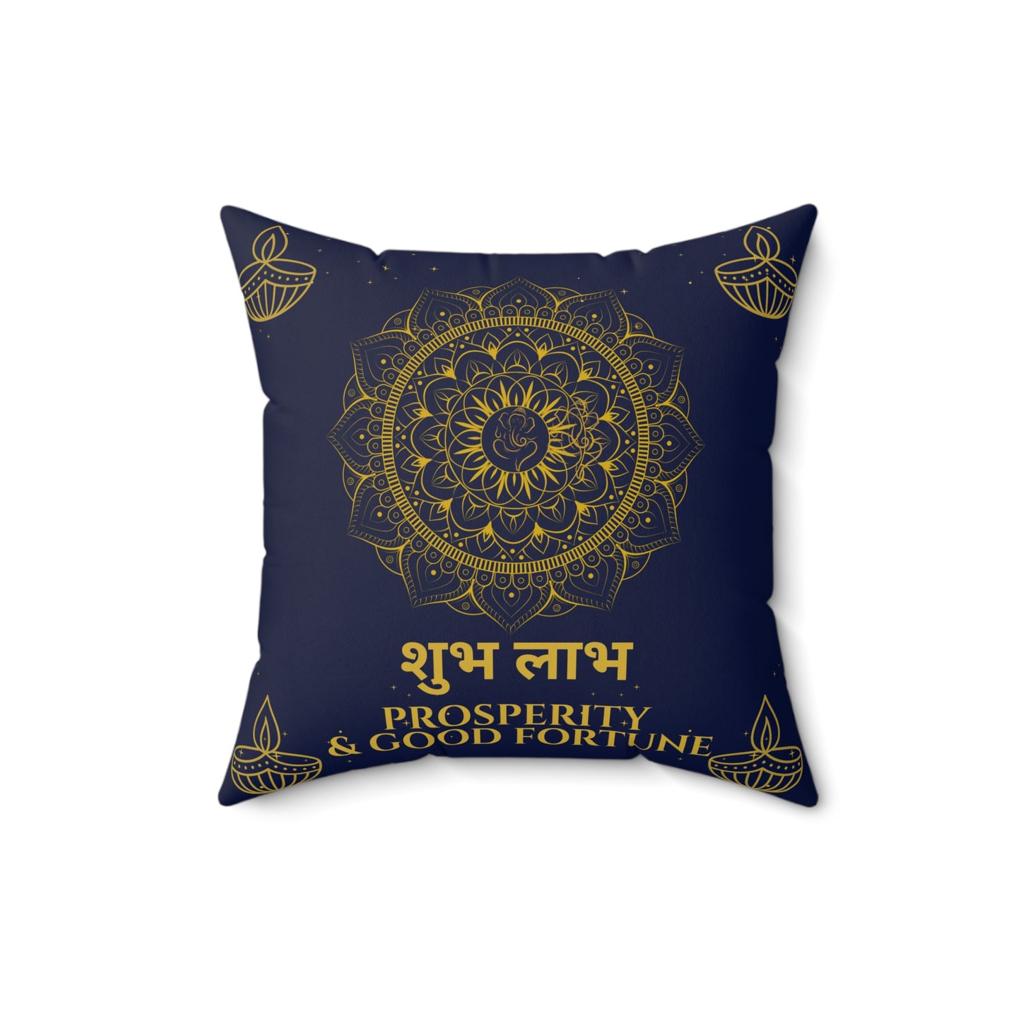 Shubh Labh Diwali Cushion – Prosperity & Good Fortune in Royal Blue by Druvs