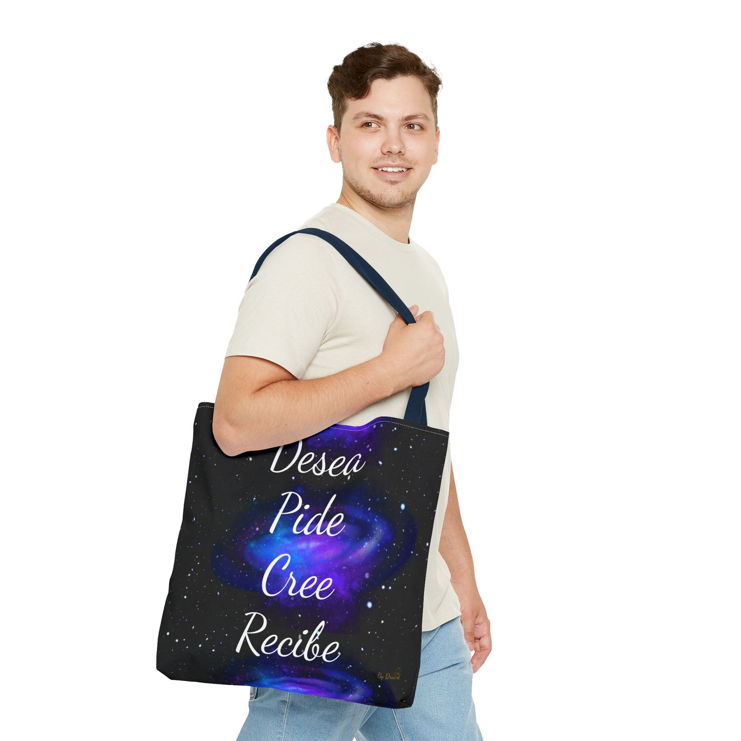 Desea Pide Cree Recibe Tote Bag – Bolsa Cósmica de Afirmaciones Espirituales por Druvs