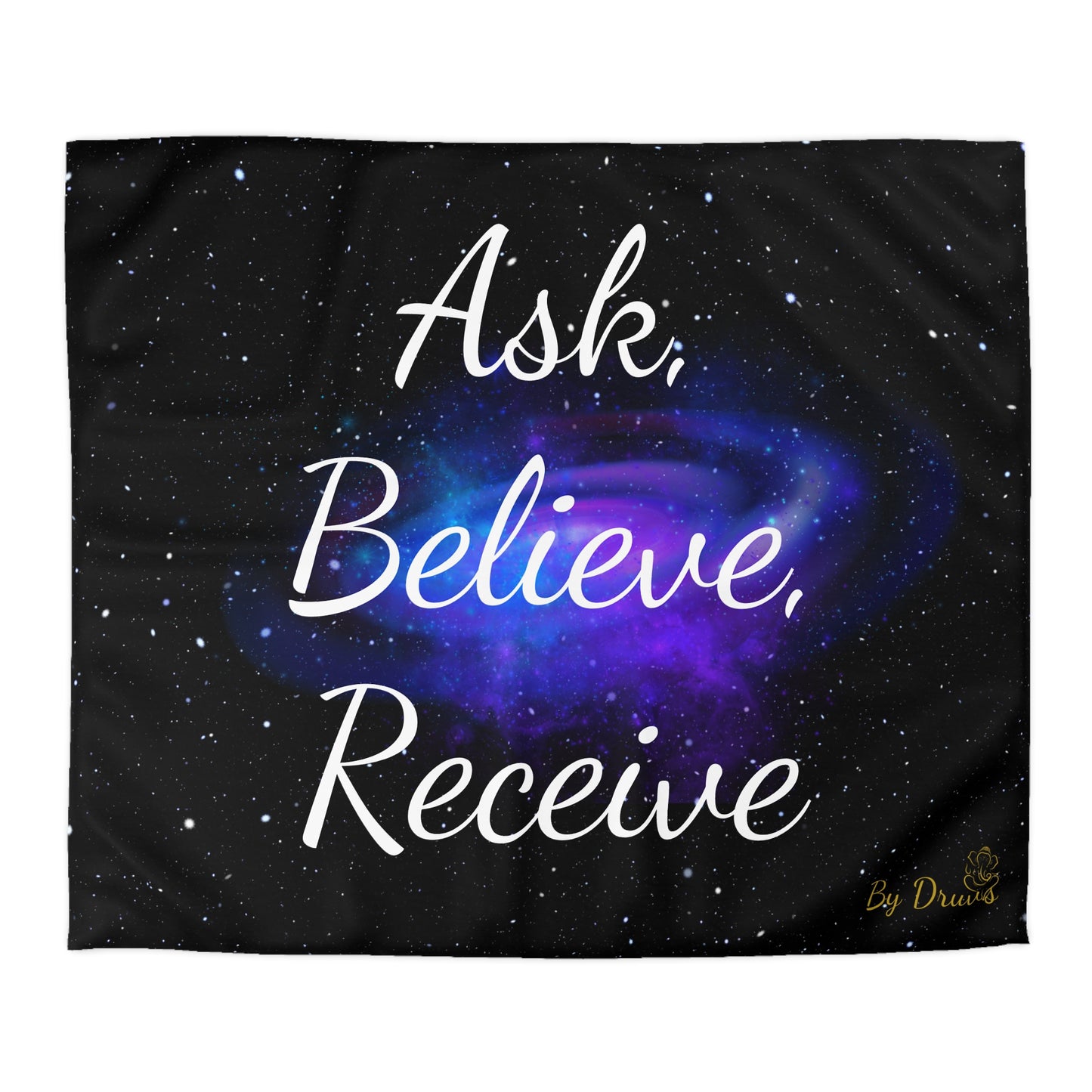Ask Believe Receive Duvet Cover – Law of Attraction Cosmic Bedding by Druvs (Multiple Sizes, Worldwide Shipping)
