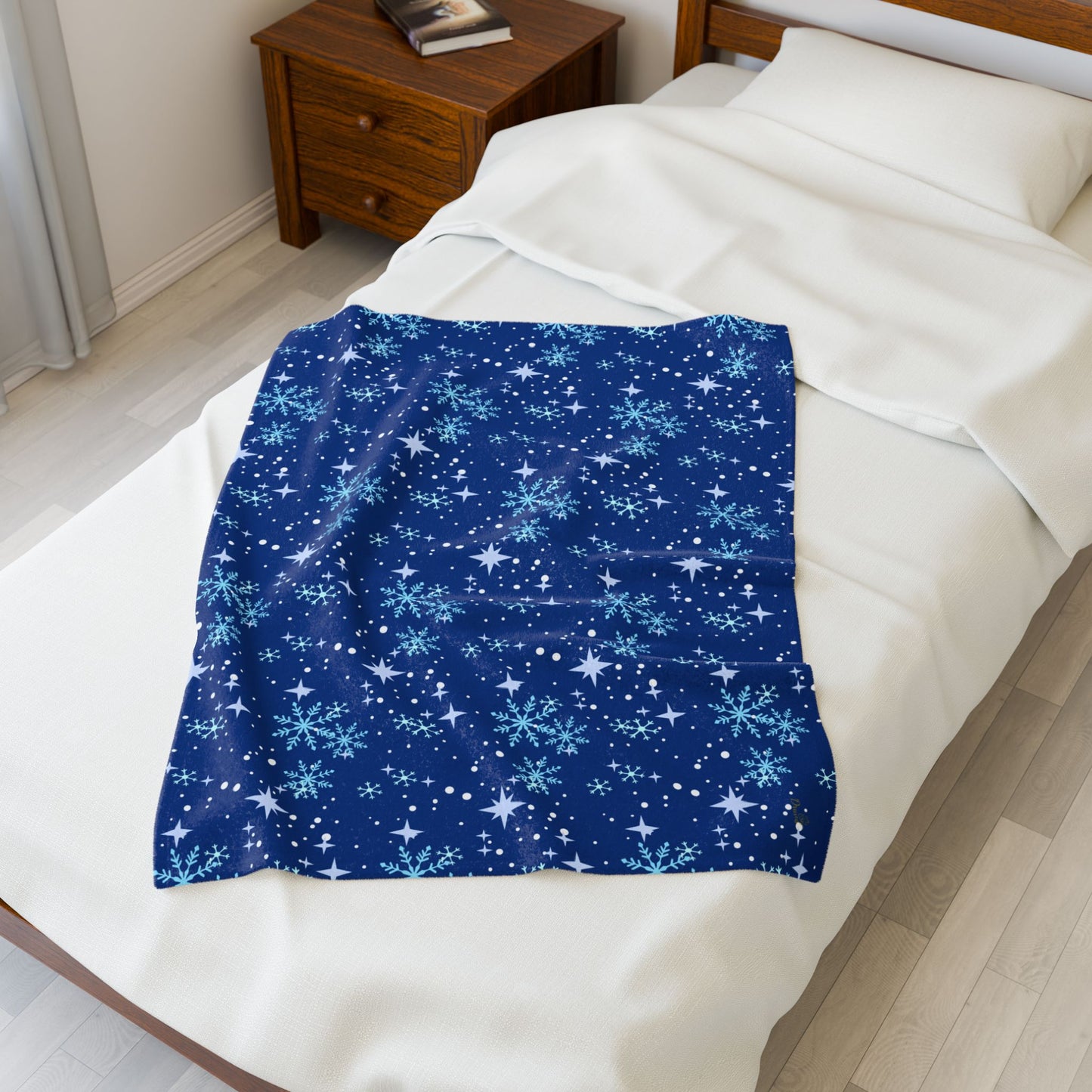 Winter Soft Blanket - Star Snowflake Blue Background Pattern