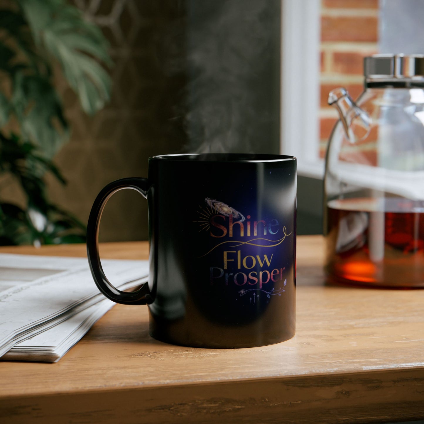 Shine Flow Prosper Mug – Cosmic Manifestation Black Edition | By Druvs