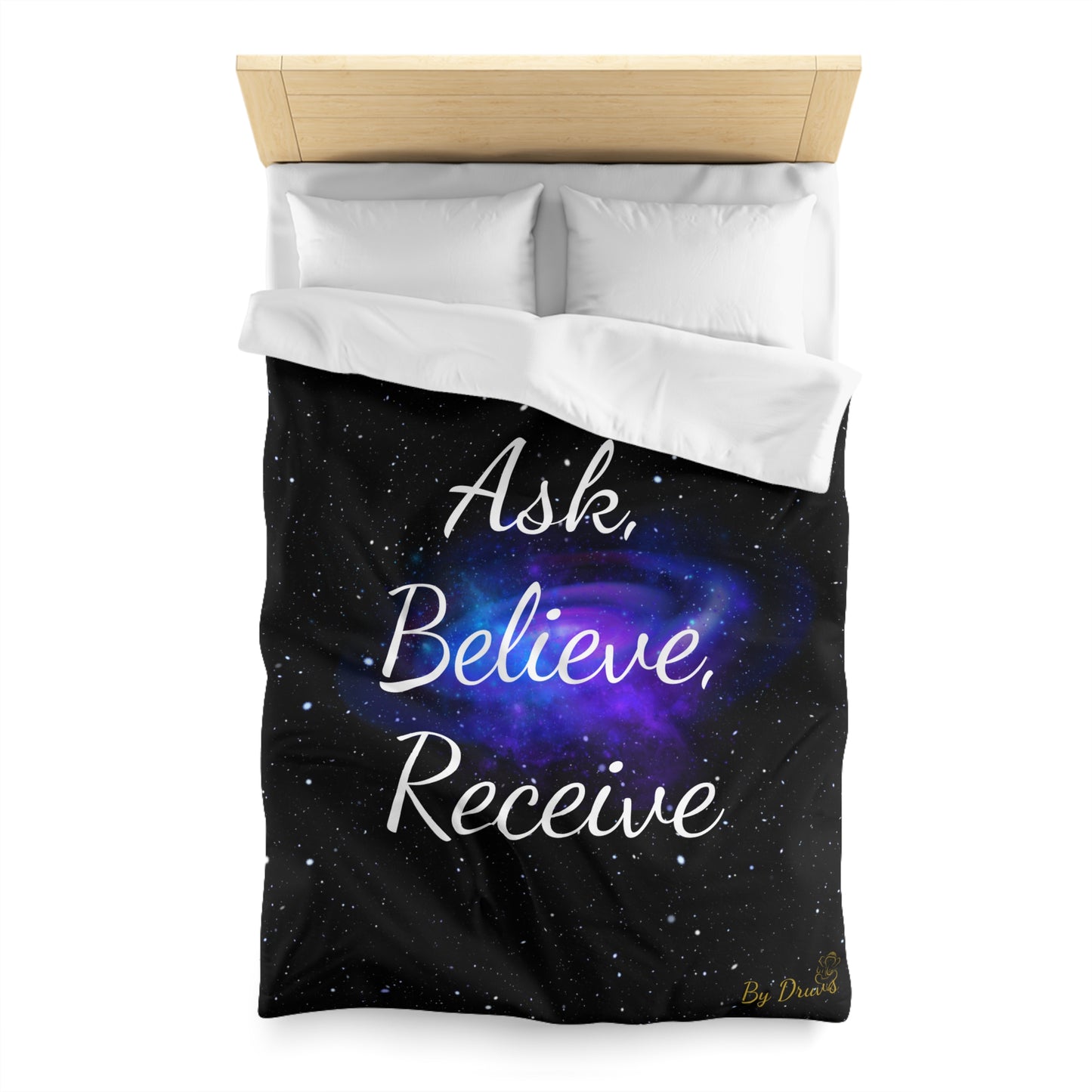 Ask Believe Receive Duvet Cover – Law of Attraction Cosmic Bedding by Druvs (Multiple Sizes, Worldwide Shipping)