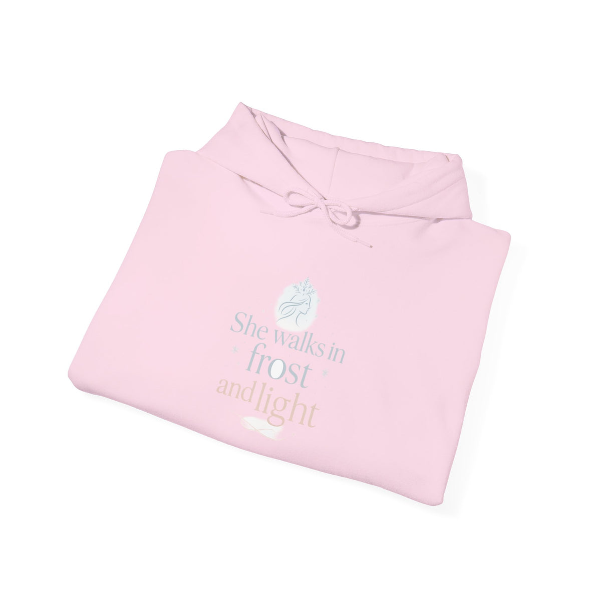 light pink winter hoodie shown from the back