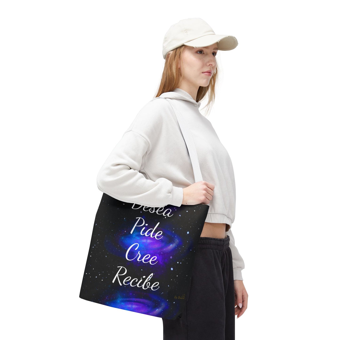 Desea Pide Cree Recibe Tote Bag – Bolsa Cósmica de Afirmaciones Espirituales por Druvs