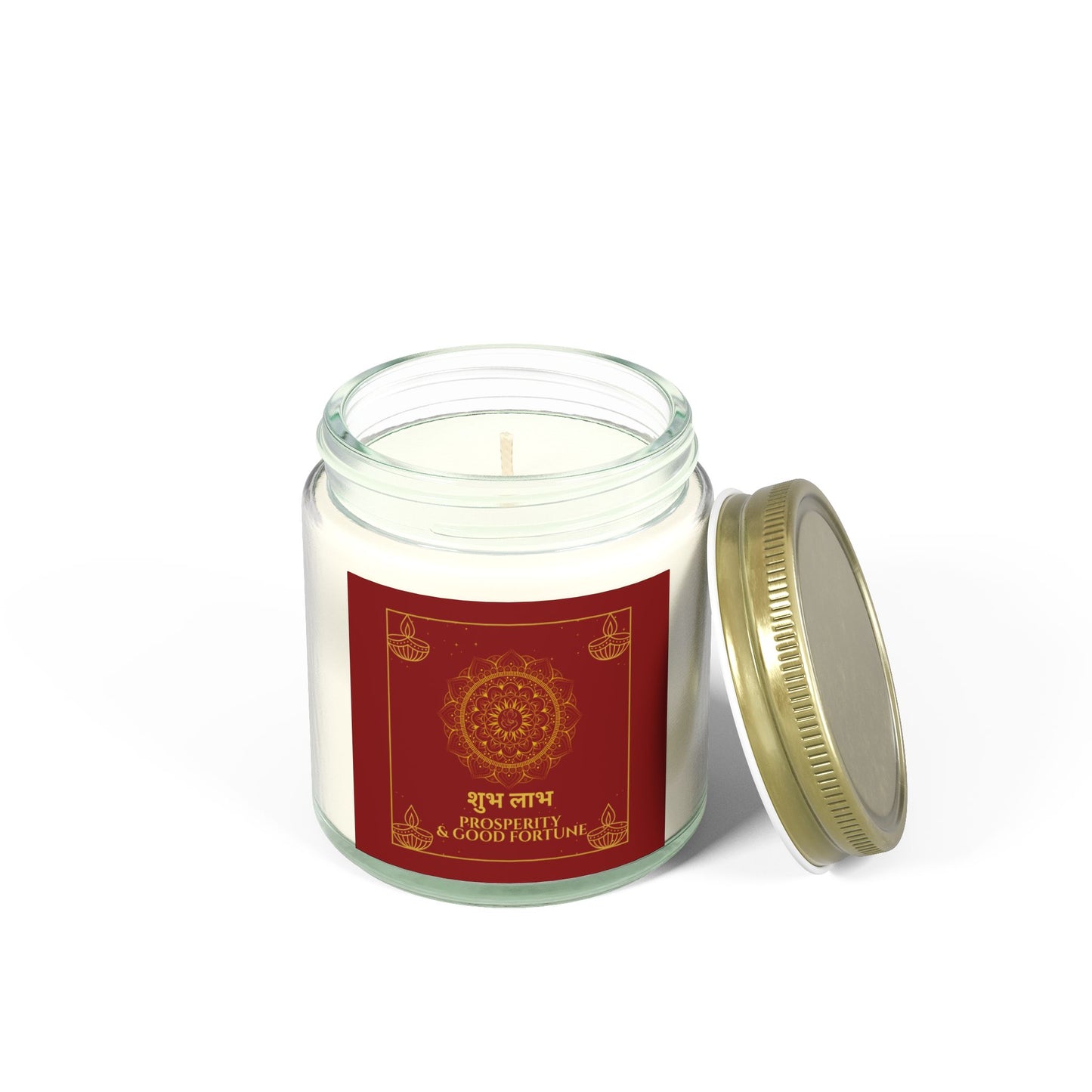 Shubh Labh Prosperity Candle – Red & Gold Diwali Soy Jar | Good Fortune Edition