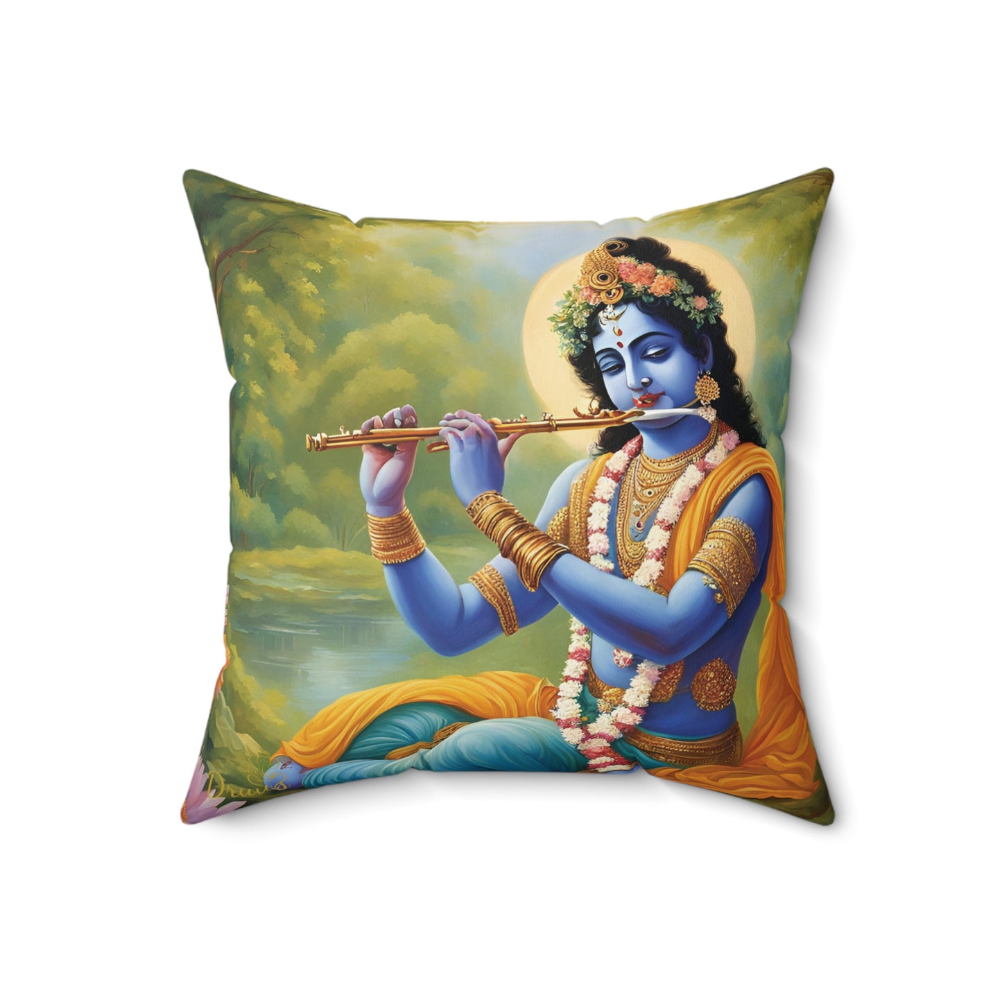 Lord Krishna Playing Flute Cushion Pillow – Spiritual Home Decor