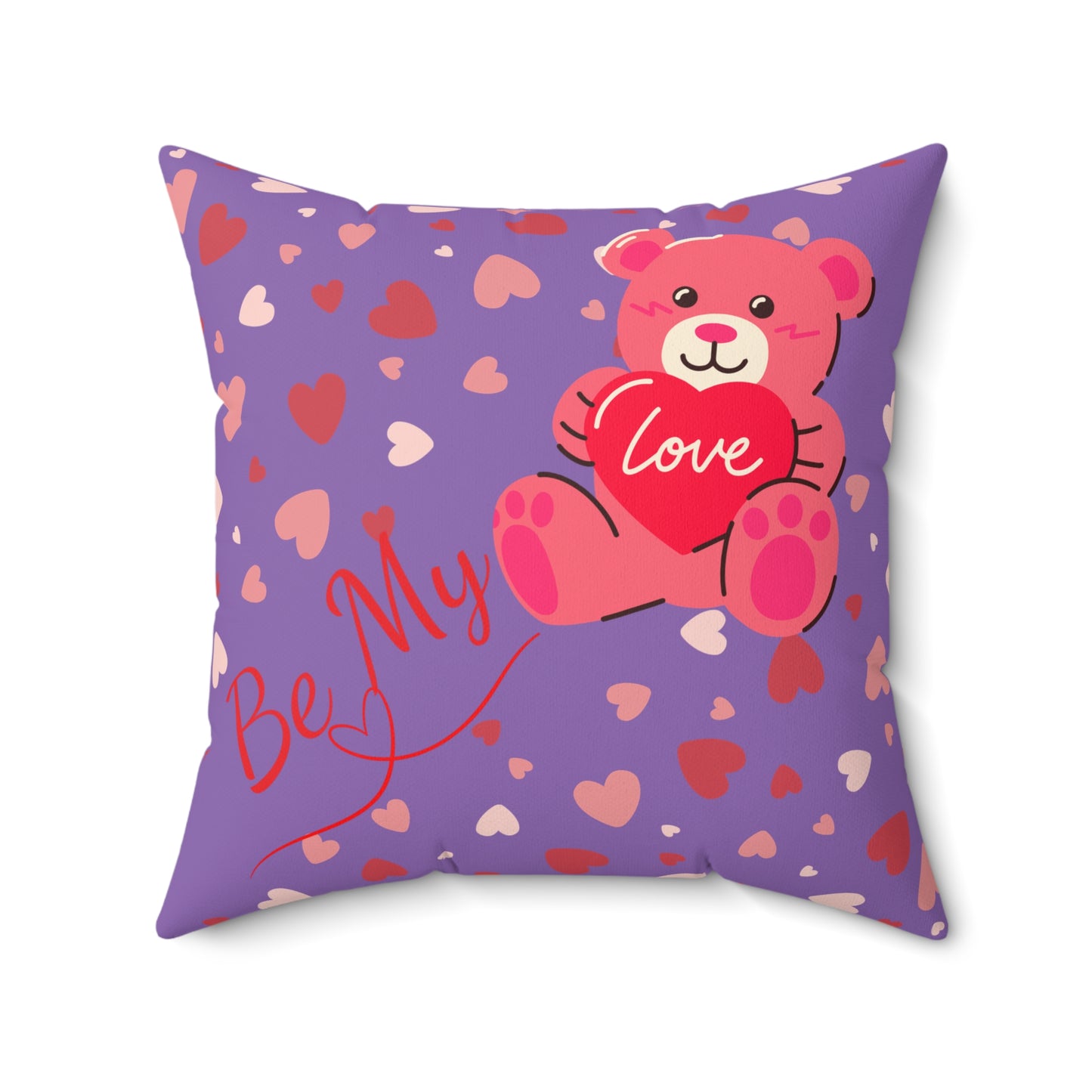 Be My Love – Valentine’s Teddy Cushion Pillow in Purple with Hearts