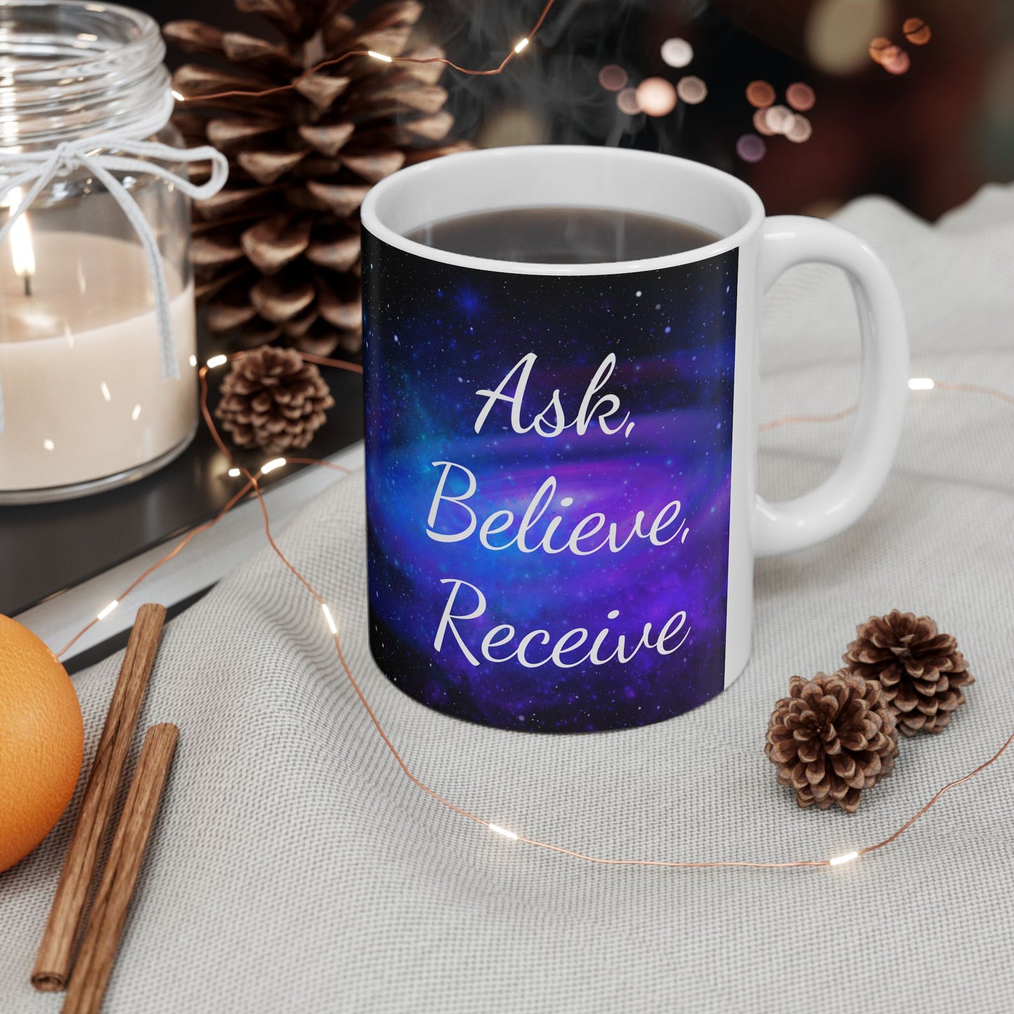 Ask. Believe. Receive. Mug – Galaxy Manifestation Coffee Cup | Druvs