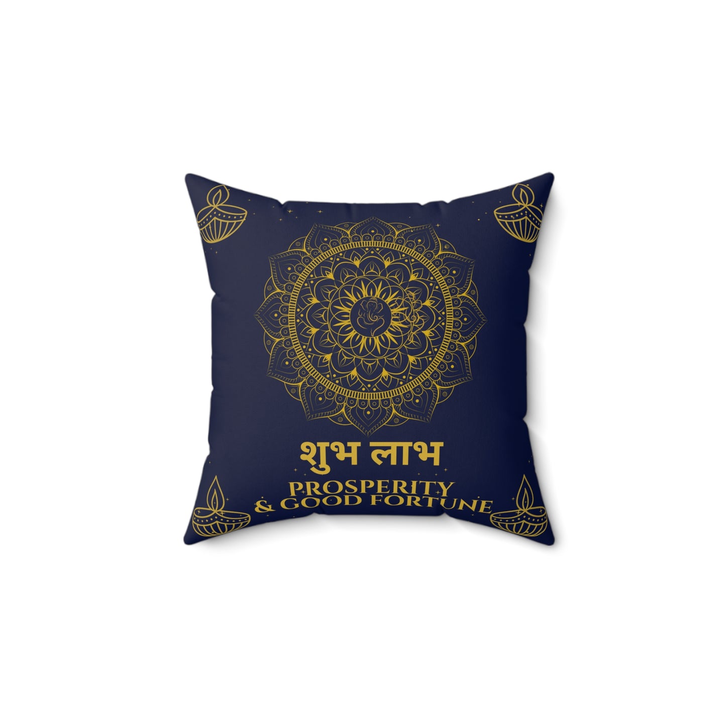 Shubh Labh Diwali Cushion – Prosperity & Good Fortune in Royal Blue by Druvs