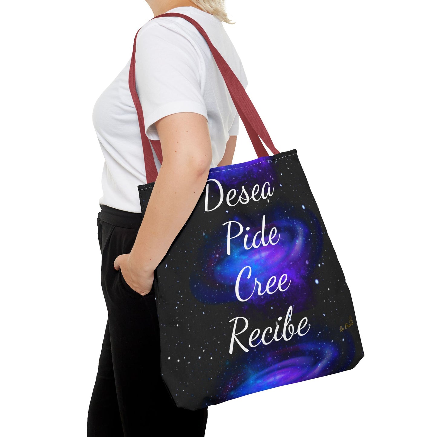 Desea Pide Cree Recibe Tote Bag – Bolsa Cósmica de Afirmaciones Espirituales por Druvs