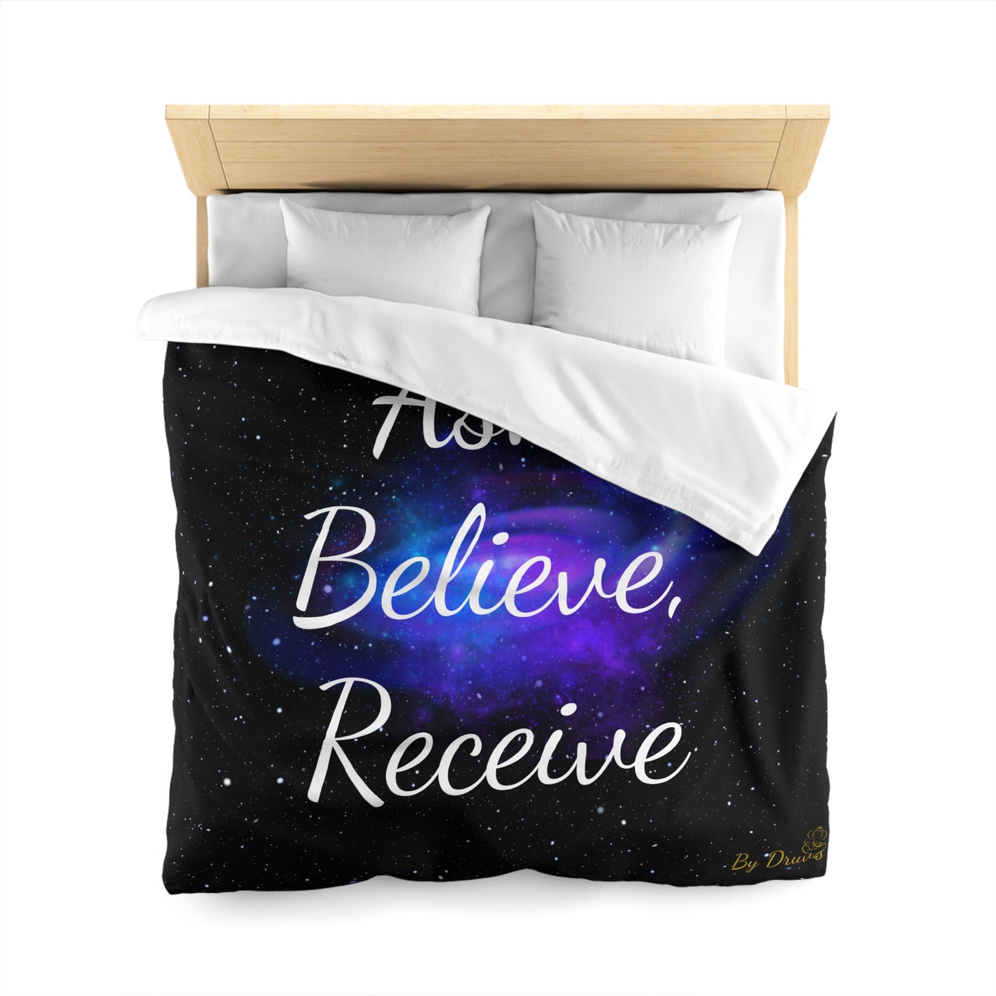 Ask Believe Receive Duvet Cover – Law of Attraction Cosmic Bedding by Druvs (Multiple Sizes, Worldwide Shipping)