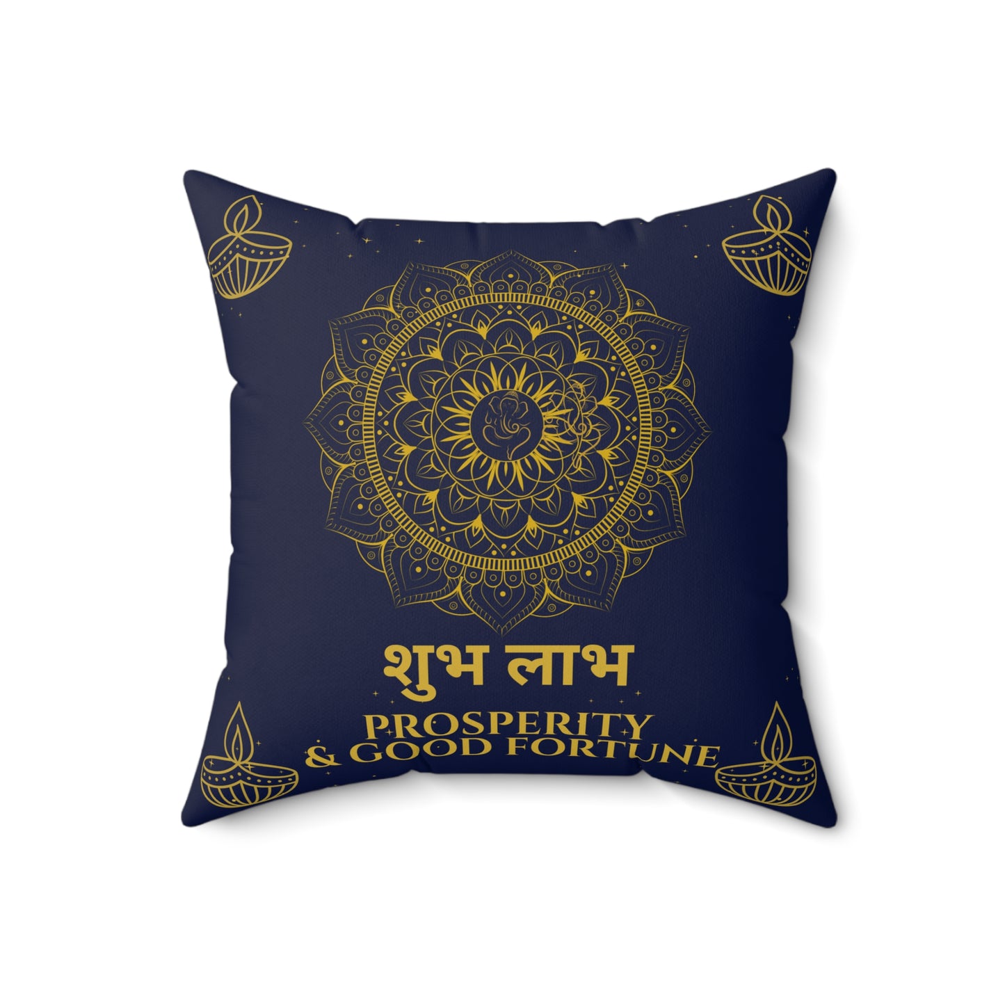 Shubh Labh Diwali Cushion – Prosperity & Good Fortune in Royal Blue by Druvs